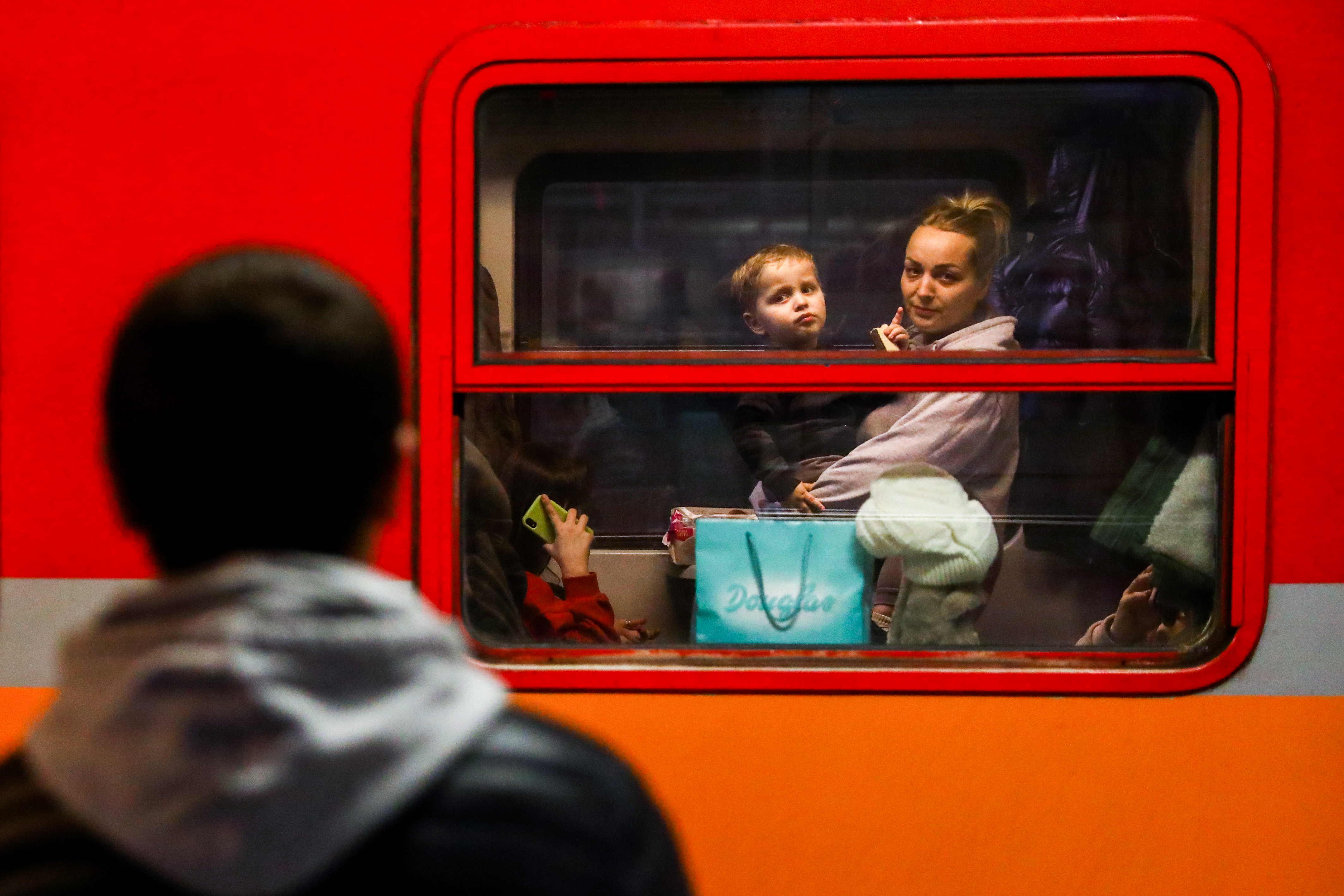 Refugees from Ukraine at the main railway station in Krakow, Poland, on March 13.