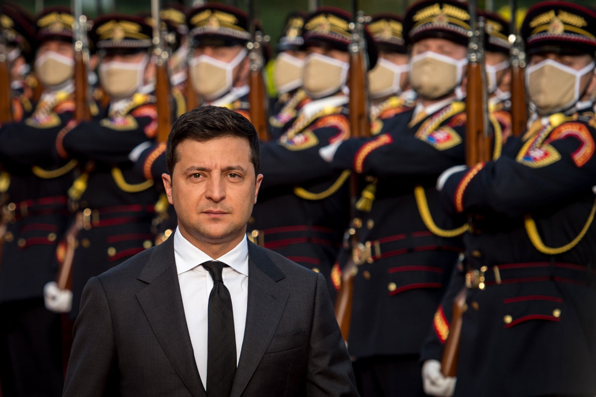 Ukrainian President Volodymyr Zelensky reviews the Slovak guard of honor during a ceremony on his official visit to Slovakia in September.