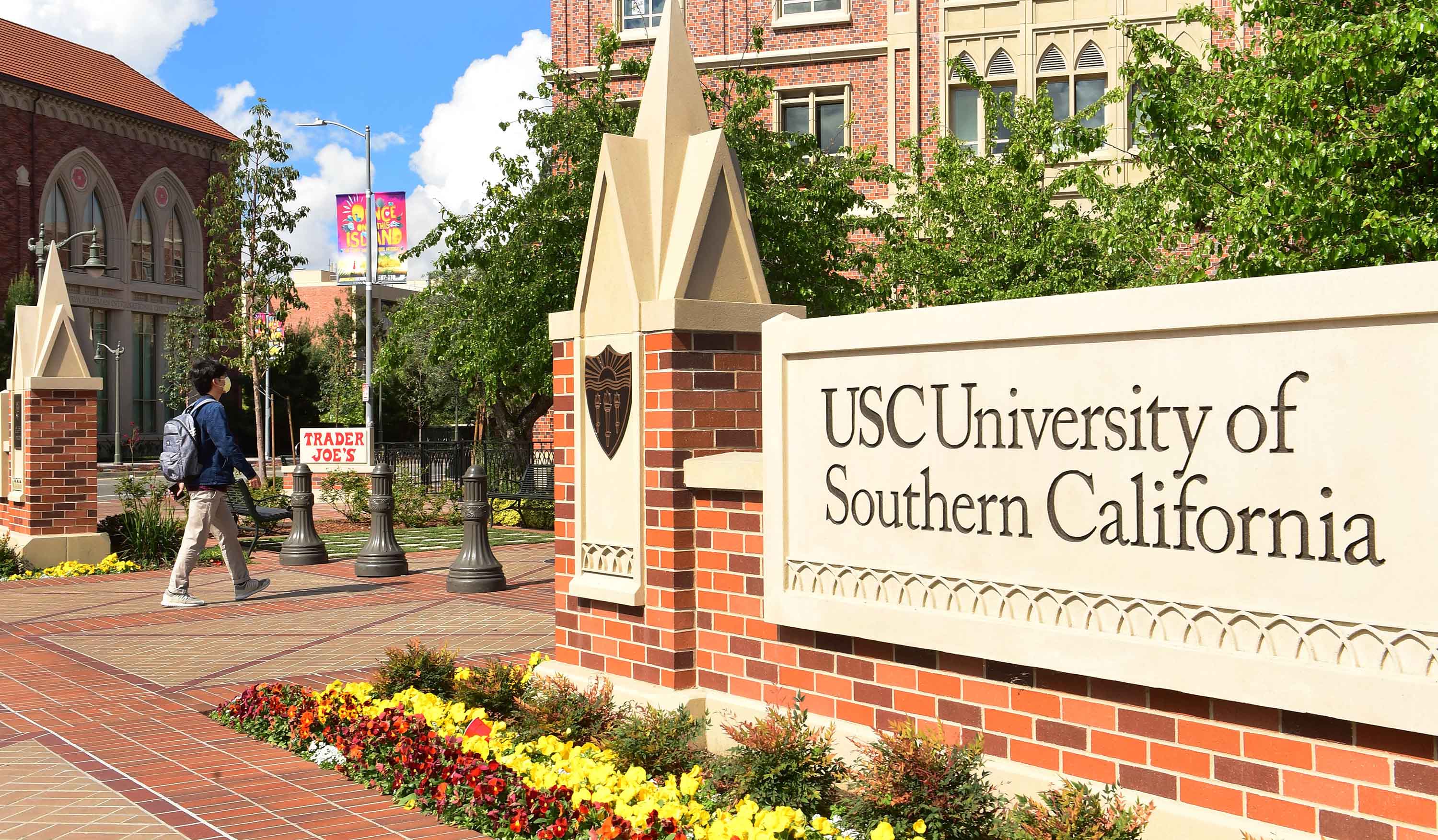 A student wears a face mask at the University of Southern California (USC) in Los Angeles, California on March 11.