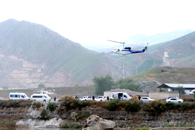 A helicopter carrying Iran's President Ebrahim Raisi takes off near the Iran-Azerbaijan border on May 19.