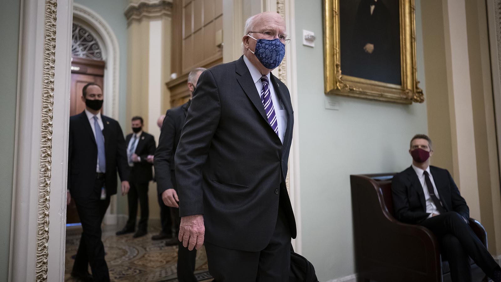 Sen. Patrick Leahy arrives for a roll call vote to confirm Antony Blinken, President Joe Biden's nominee to be secretary of State, at the Capitol in Washington on Tuesday.