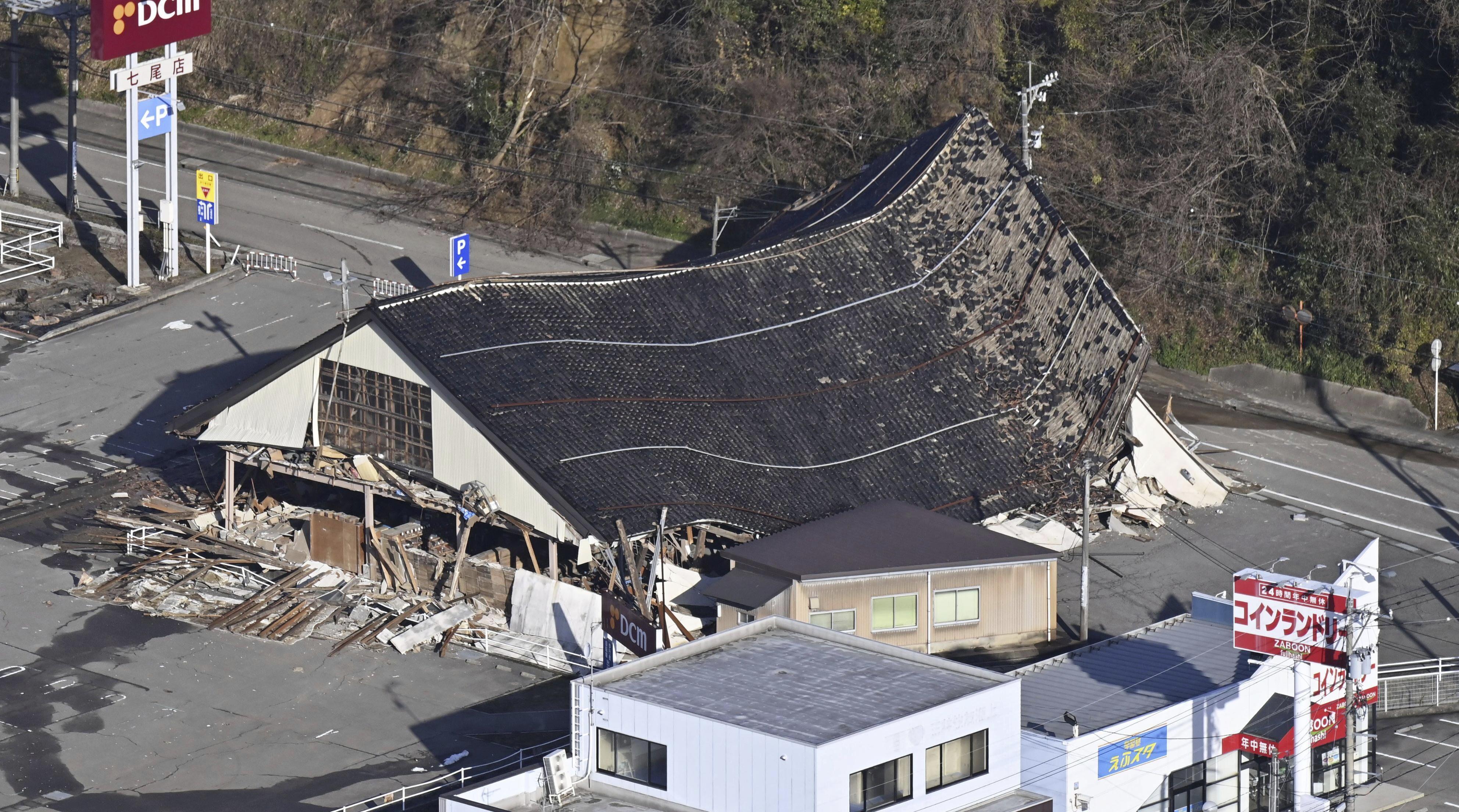 A house damaged by the earthquake sits in Nanao, Ishikawa prefecture, Japan on January 2.