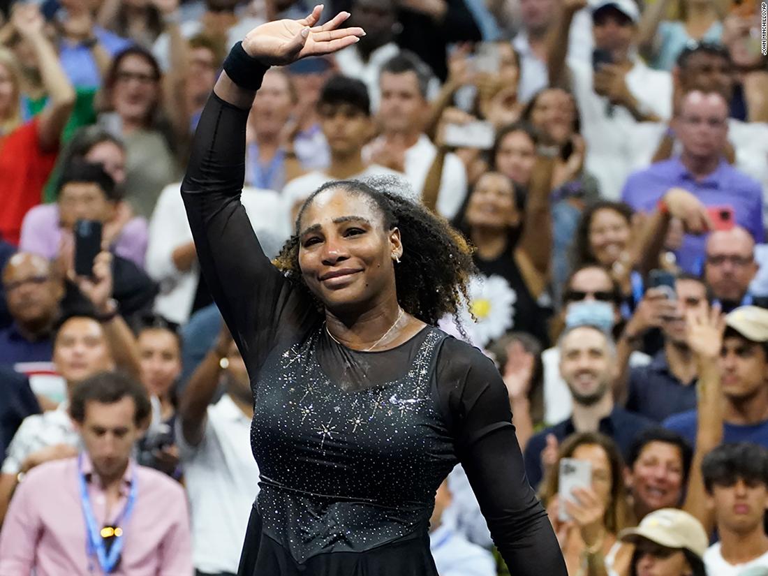 Serena Williams waves to fans after losing to Ajla Tomljanović in the third round of the US Open tennis tournament on Friday.