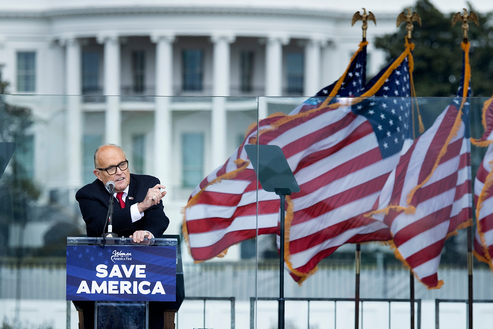 US President Donald Trump's personal lawyer Rudy Giuliani speaks to supporters from The Ellipse near the White House in Washington, DC, on January 6.