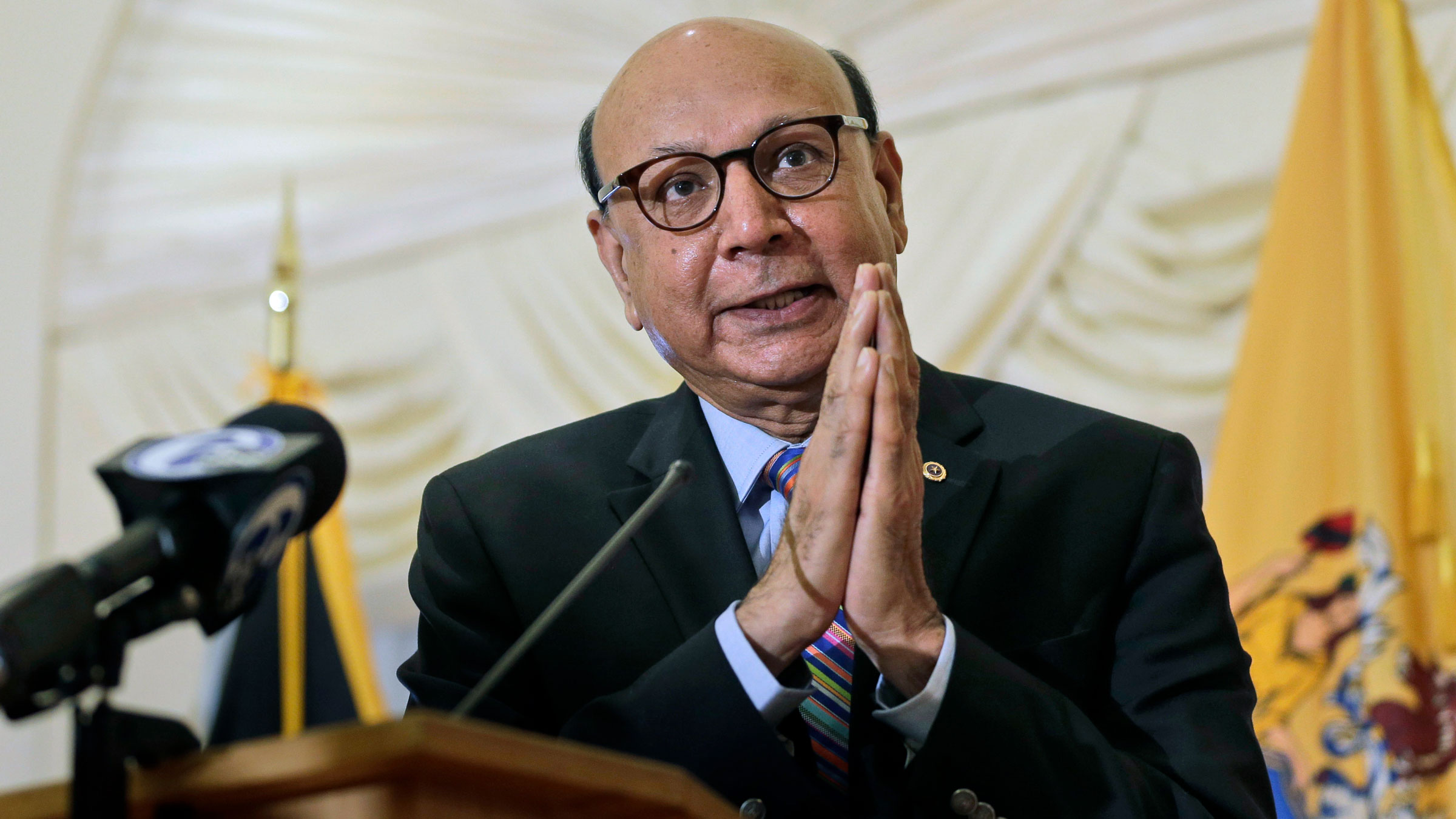 Khizr Khan speaks at an event in Collingswood, New Jersey, in 2017.