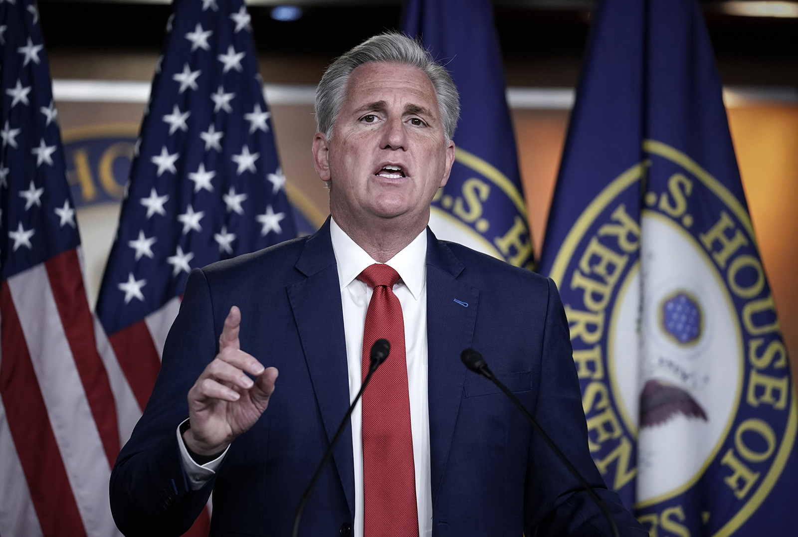 House Minority Leader Kevin McCarthy, R-Calif., gives his assessment of the GOP's performance in the election as he speaks with reporters at the Capitol in Washington, on Wednesday, November 4.