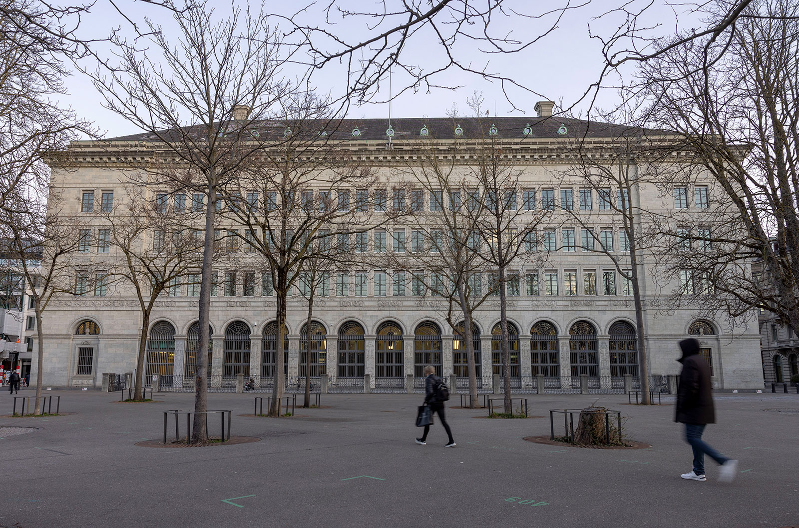A general view shows the building of the Swiss National Bank on Thursday in Zurich, Switzerland, the day after Credit Suisse shares dropped.