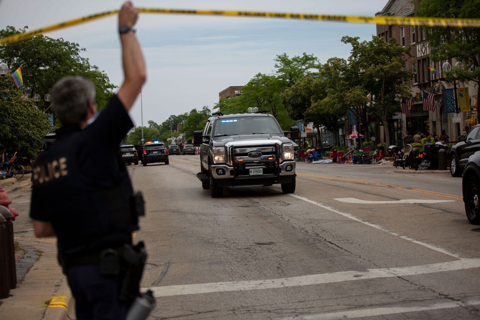 First responders work the scene of a shooting at a Fourth of July parade in Highland Park, Illinois, on Monday.