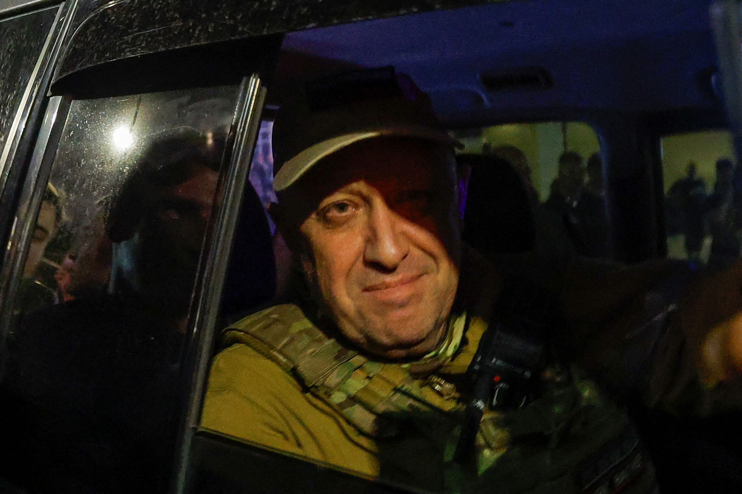 Wagner private military company boss Yevgeny Prigozhin leaves Rostov-on-Don with other Wagner fighters on Saturday.