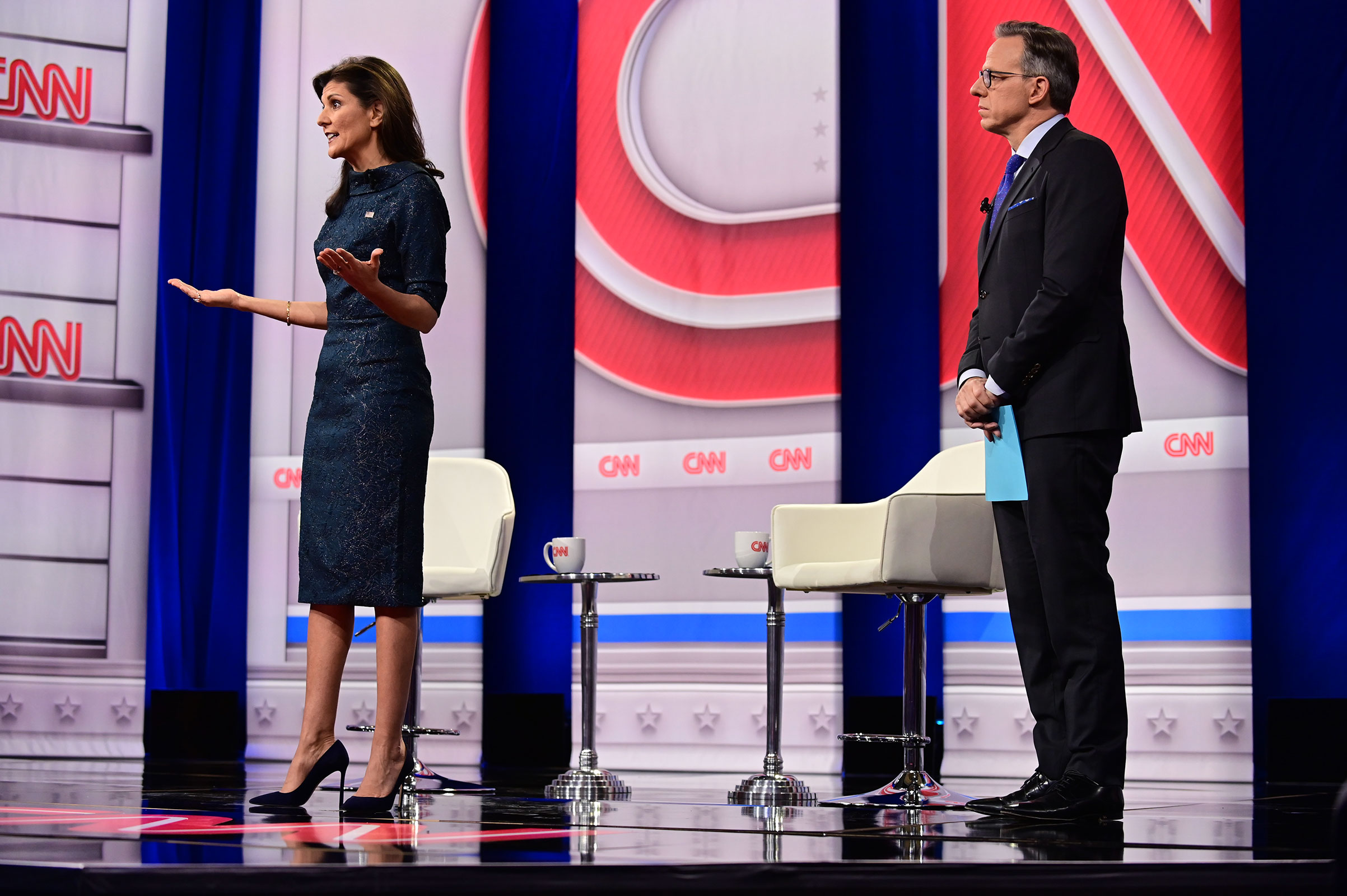 Haley participates in a CNN Republican Presidential Town Hall moderated by CNN’s Jake Tapper at New England College in Henniker, New Hampshire, on January 18.