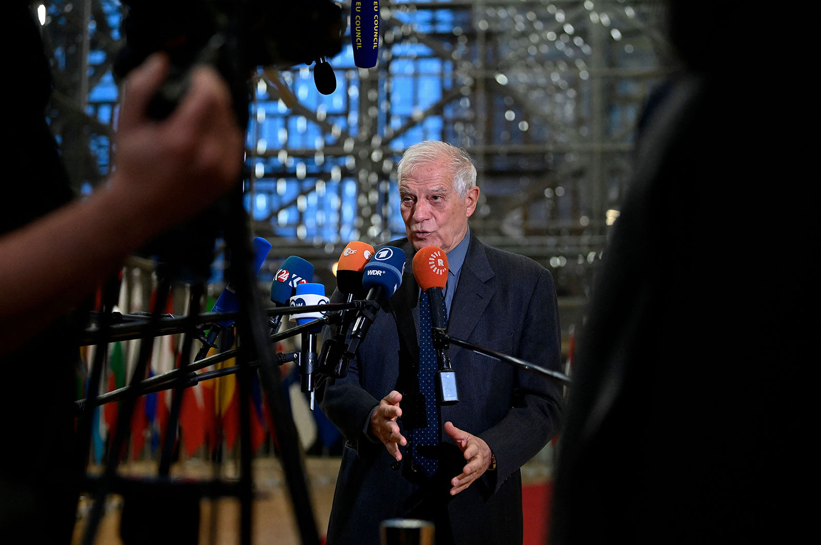 The European Union's foreign policy chief Josep Borrell talks to the press in Brussels on January 23.