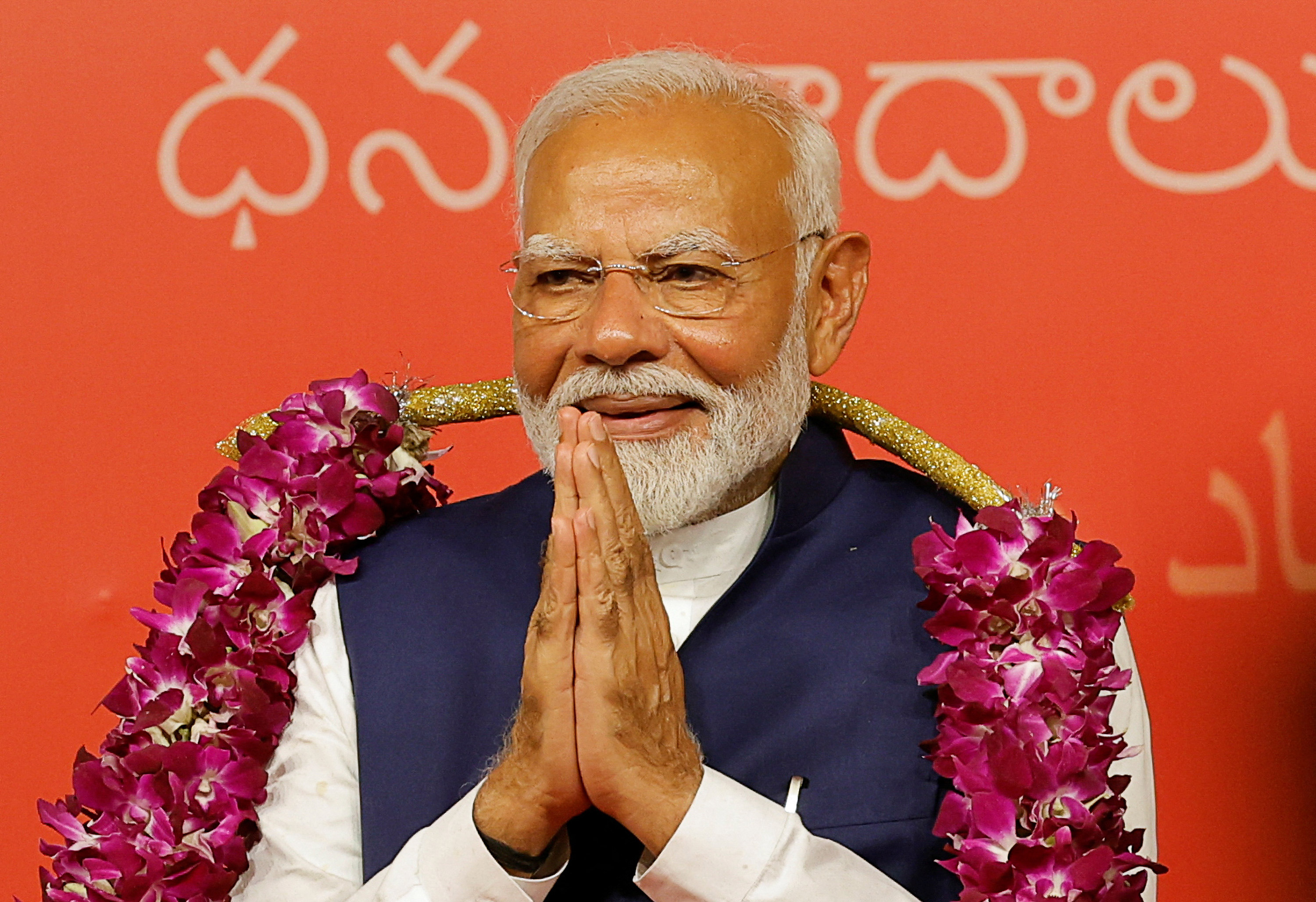 Indian Prime Minister Narendra Modi gestures at the Bharatiya Janata Party headquarters in New Delhi, India, on Tuesday.