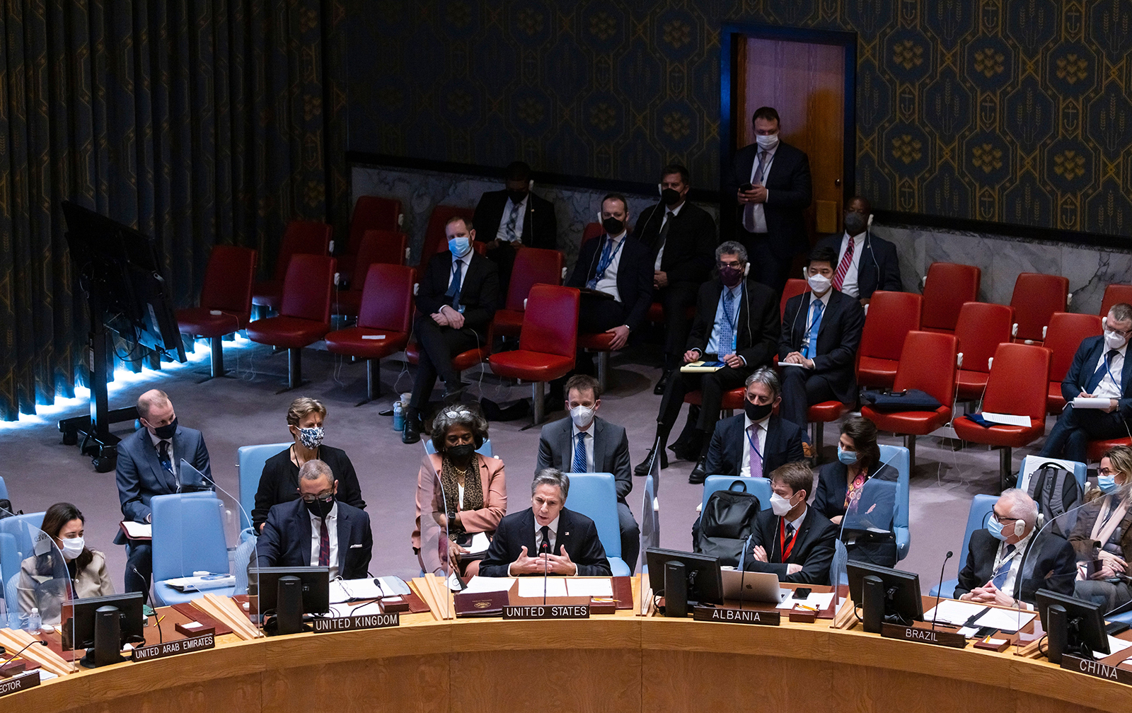 US Secretary of State Antony Blinken addresses a UN Security Council meeting at the UN headquarters in New York, on February 17.