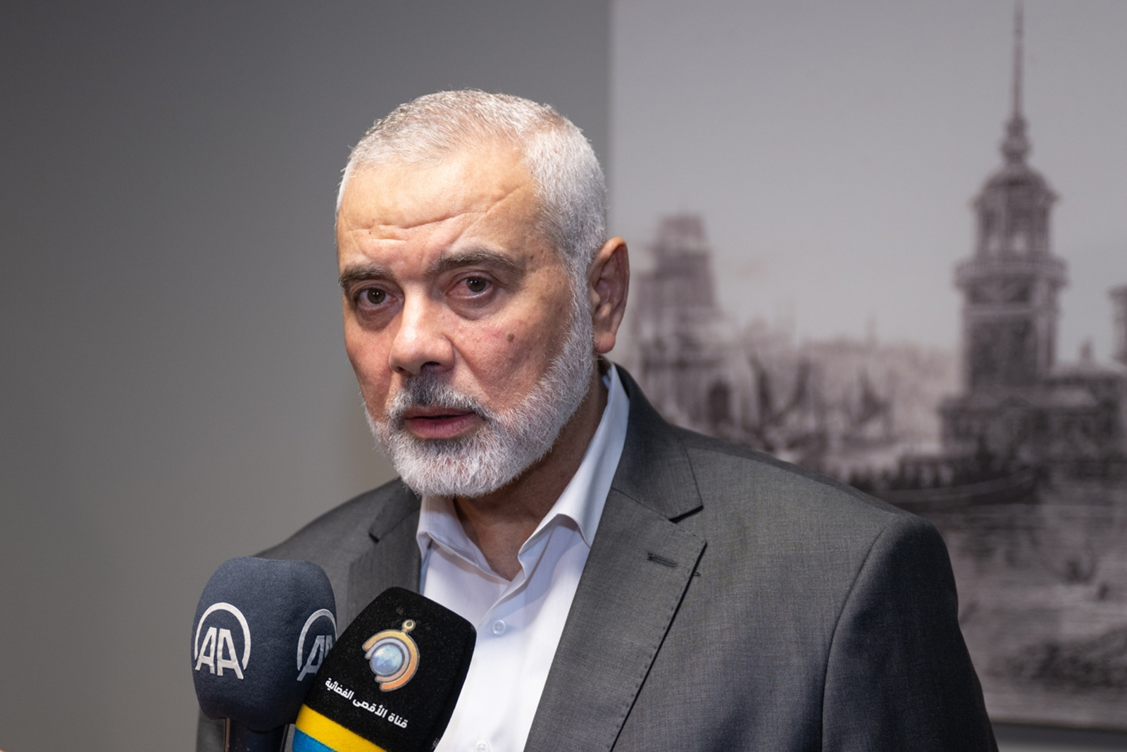 Ismail Haniyeh speaks to the media in Istanbul, Turkey on September 22, 2023.