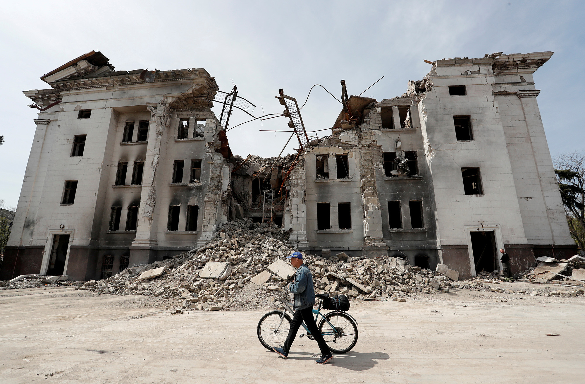 The destroyed Mariupol theatre building in the southern port city of Mariupol, Ukraine, on April 25, 2022.