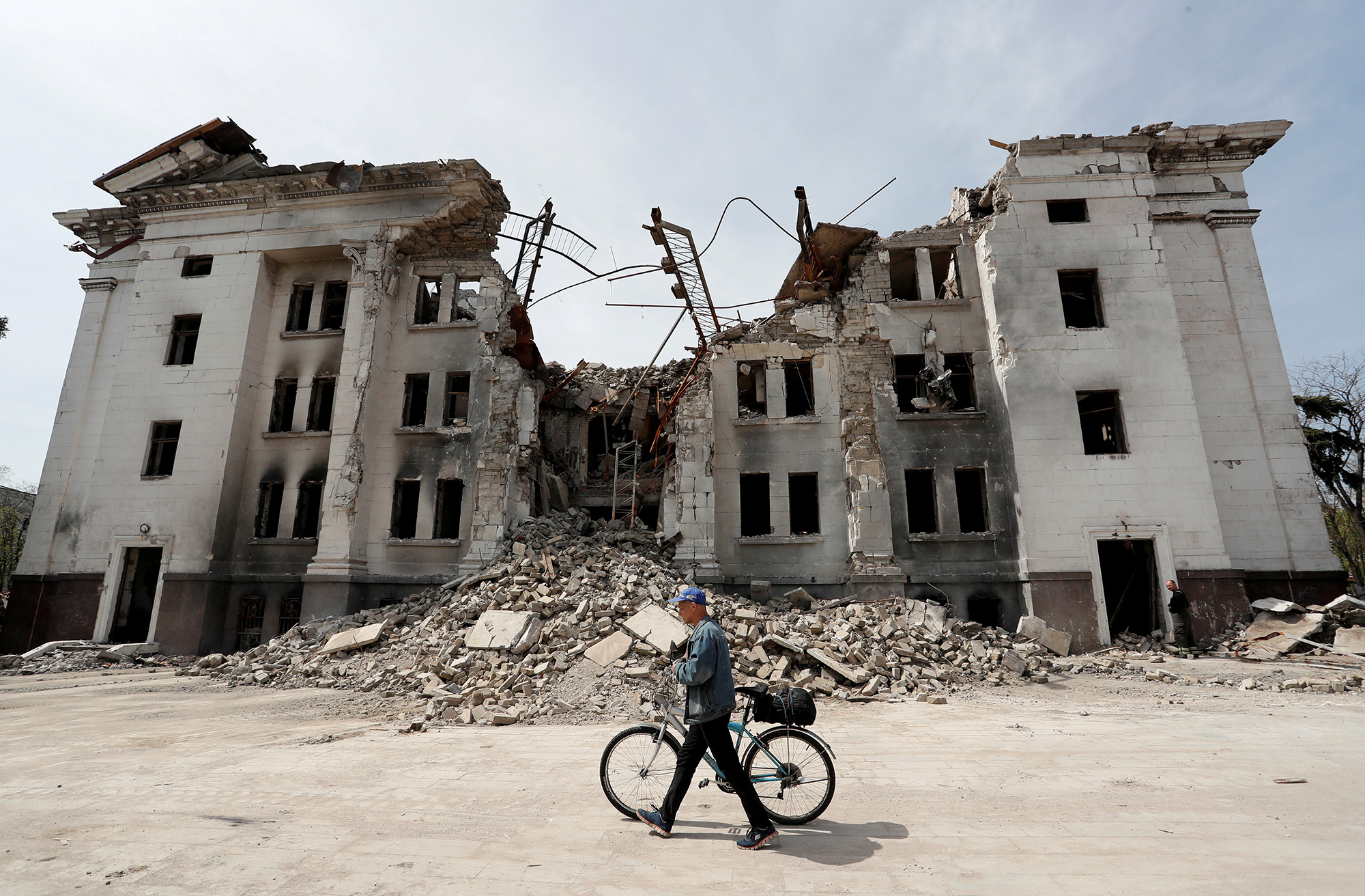The destroyed Mariupol theatre building in the southern port city of Mariupol, Ukraine, on April 25, 2022.
