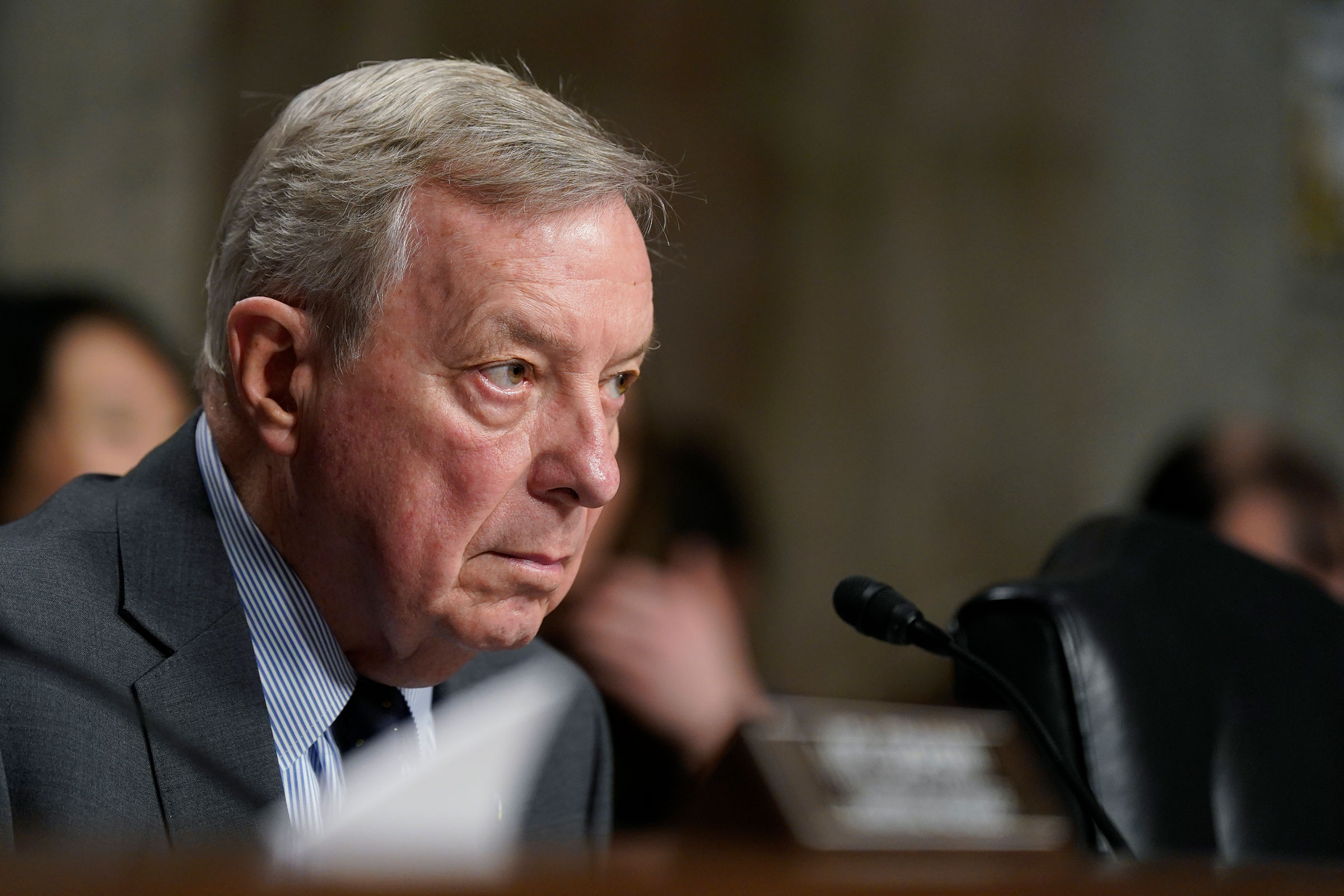 Sen. Dick Durbin, a Democrat from Illinois and chairman of the Senate Judiciary Committee, during a hearing in Washington, DC, on Wednesday January 31, 2024.