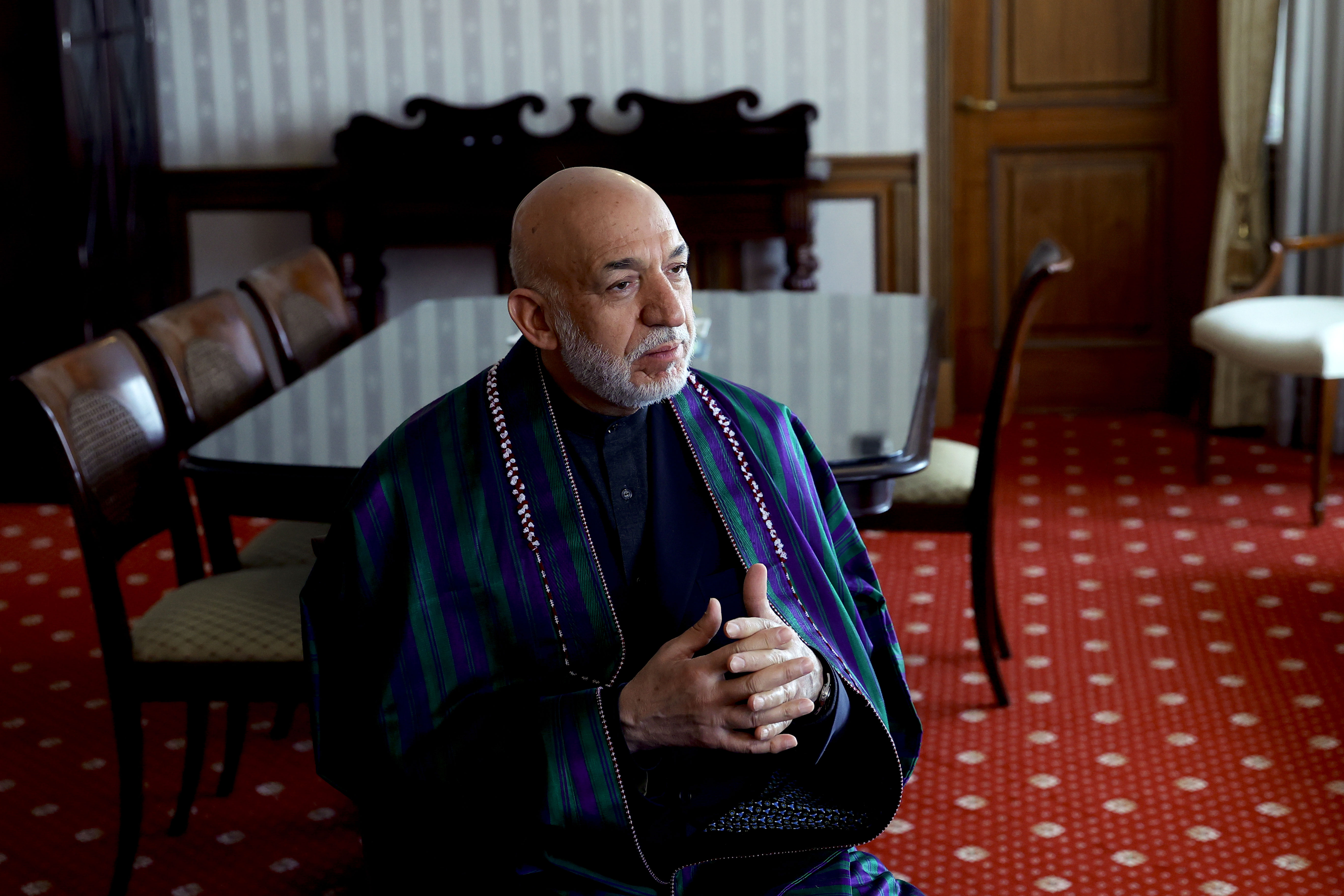 Former President of Afghanistan Hamid Karzai speaks during an interview with Anadolu Agency in Moscow on March 25, 2021.