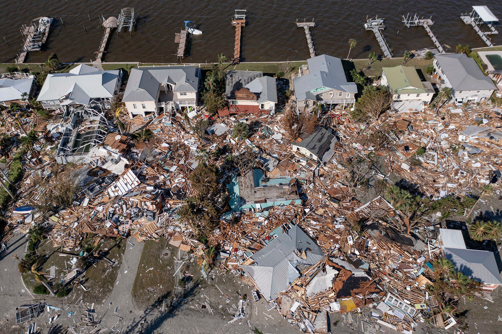 Homes damaged by Hurricane Ian are seen in Fort Myers Beach on September 29.