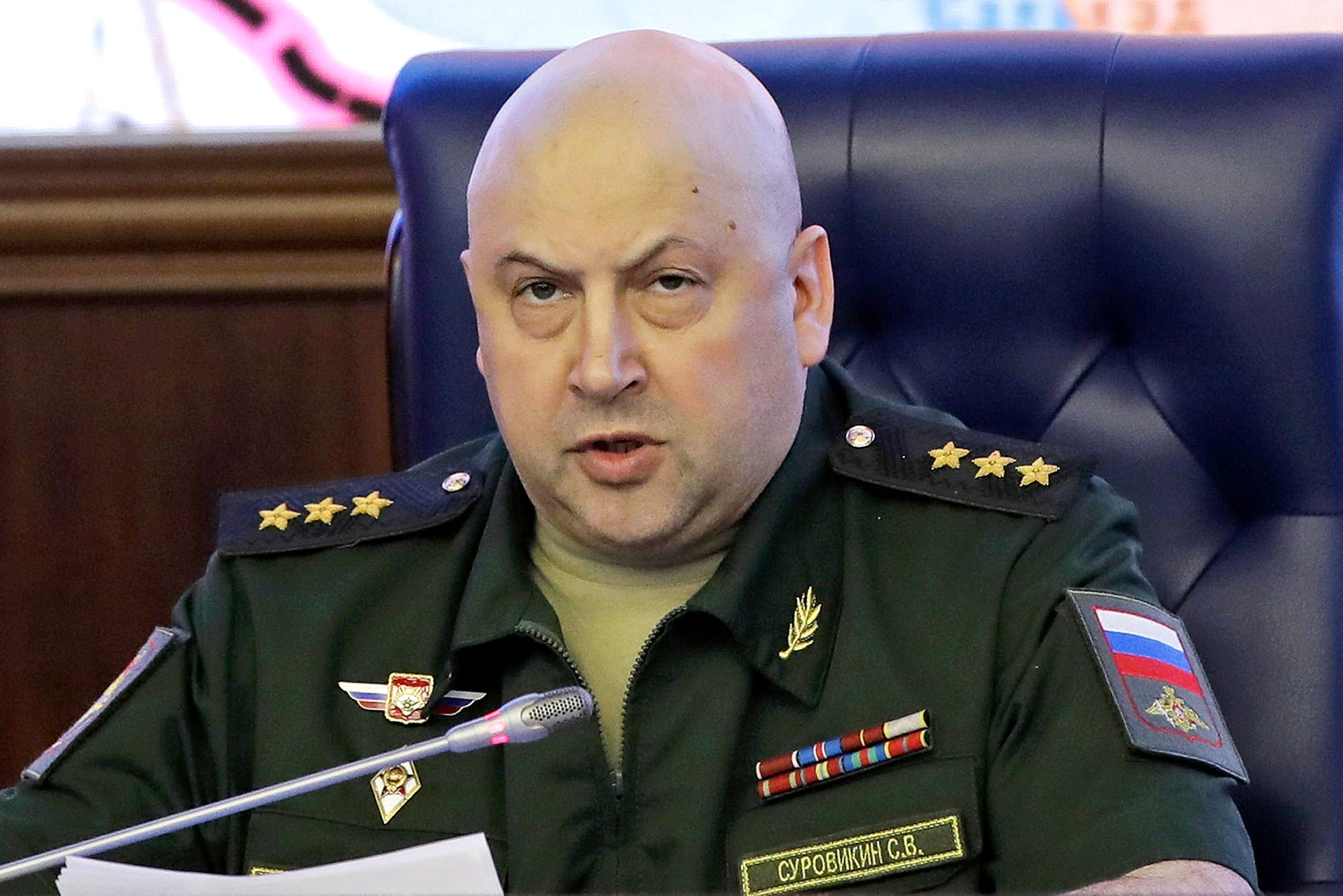 Colonel General Sergei Surovikin attends a briefing in the Russian Defense Ministry in Moscow, Russia, on June 9, 2017.