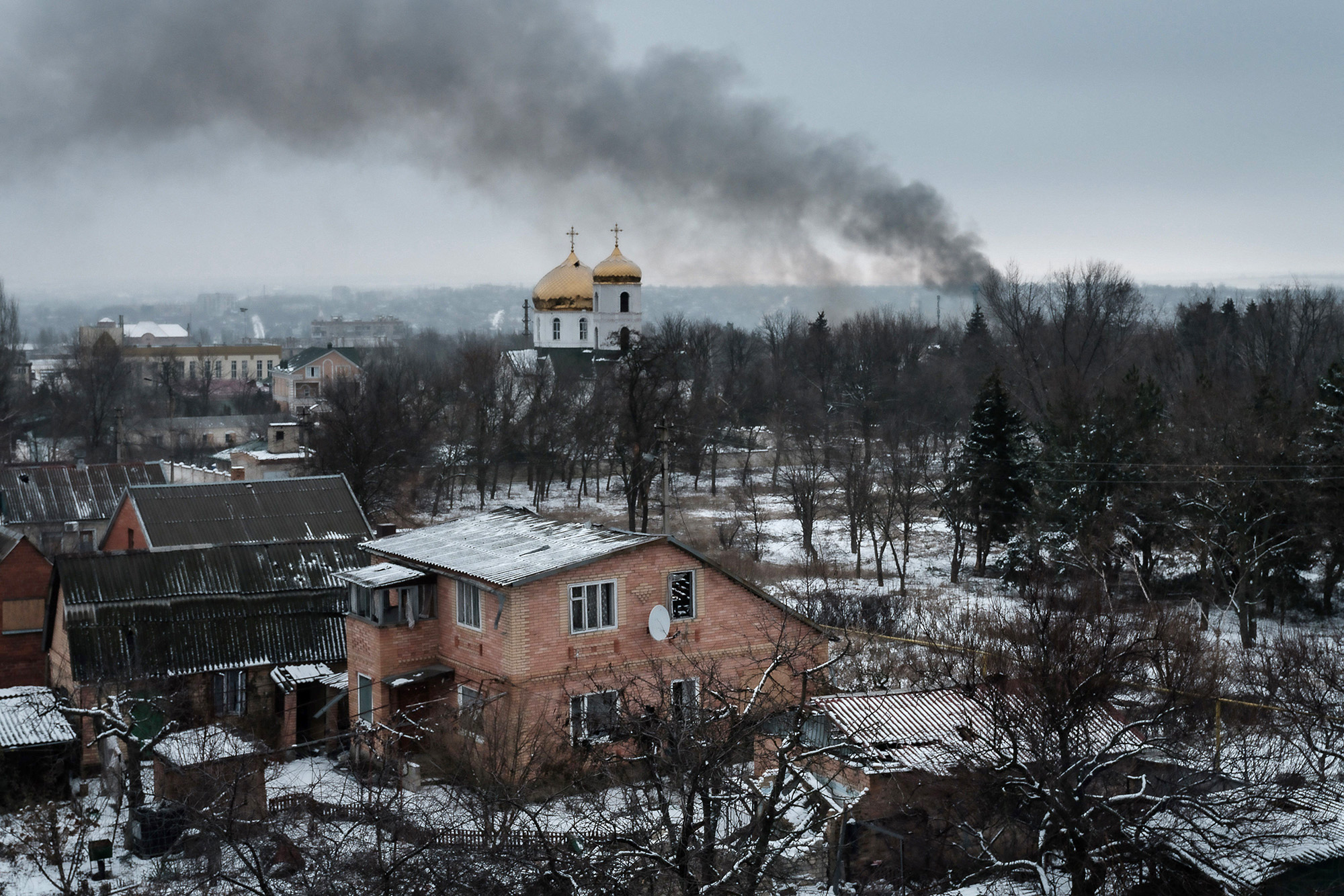 Black smoke rises after shelling in Bakhmut, Ukraine, on February 3.