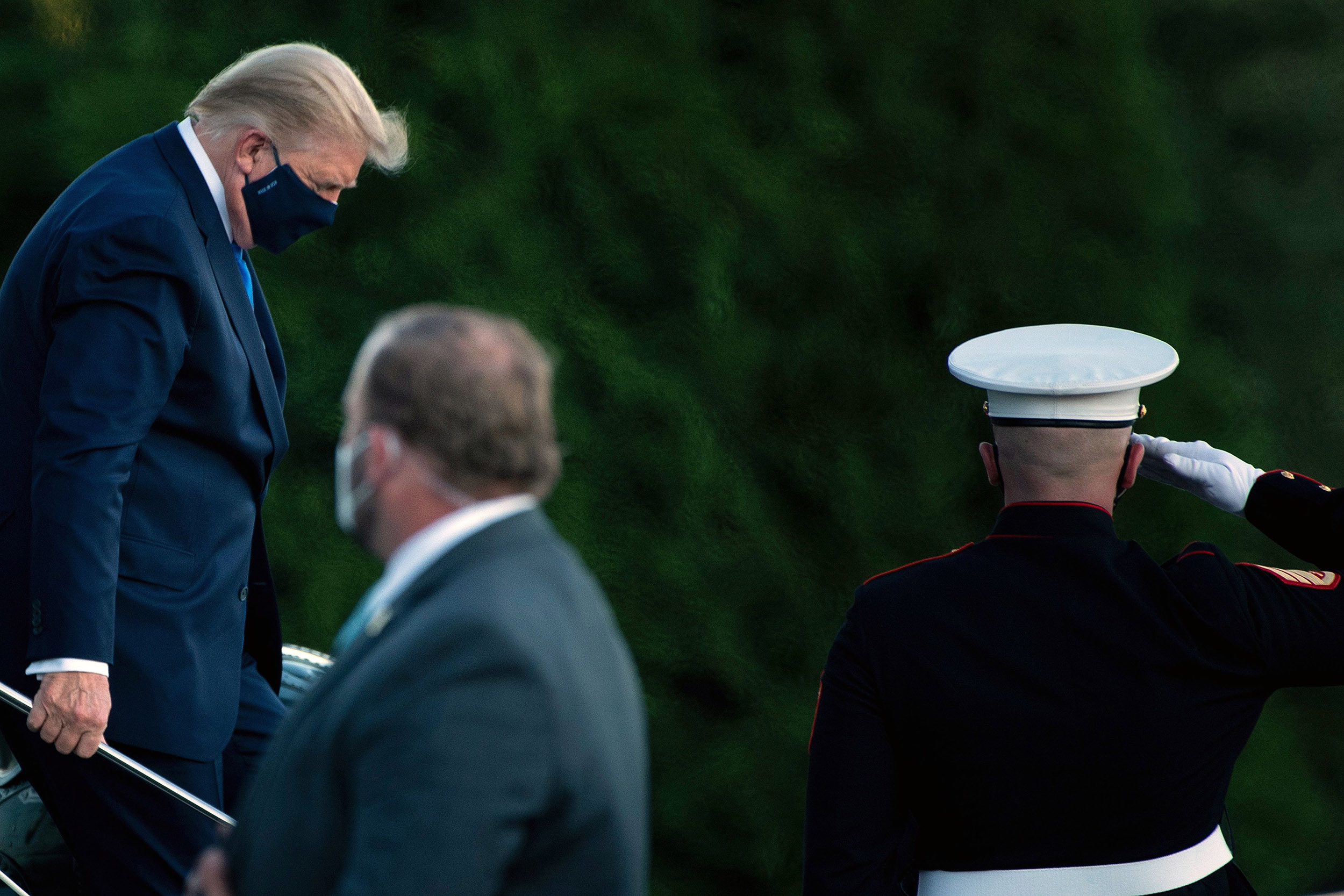 President Donald Trump arrives at Walter Reed Medical Center in Bethesda, Maryland on October 2, after testing positive for COVID-19.