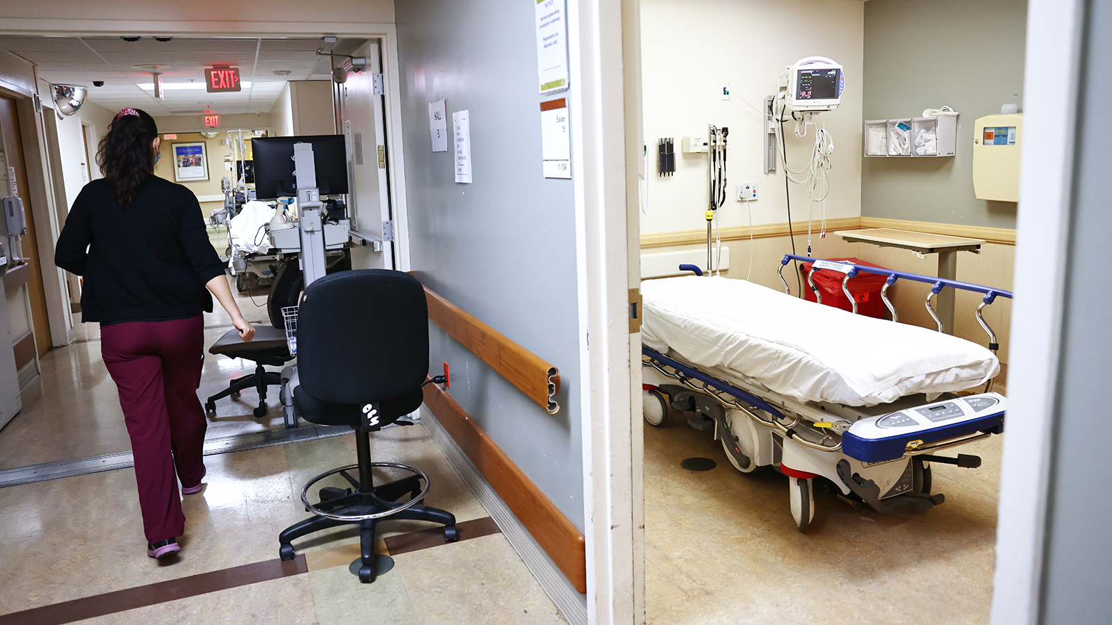 A free bed is viewed in the Emergency Department at Providence St. Mary Medical Center on March 30, in Apple Valley, California. 
