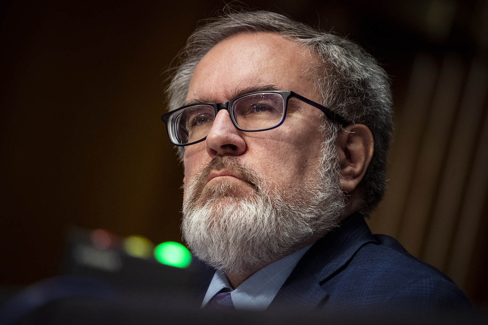 Andrew Wheeler, administrator of the Environmental Protection Agency (EPA), listens during a Senate Environment and Public Works Committee hearing on May 20 in Washington.