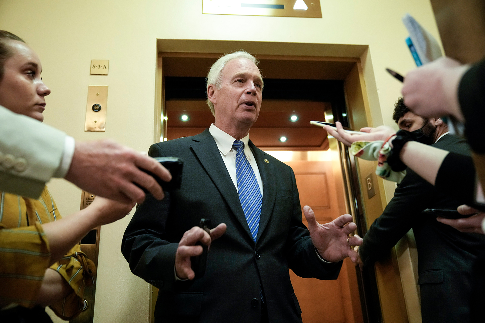 Sen. Ron Johnson speaks to reporters at the Capitol on May 27, in Washington, DC.