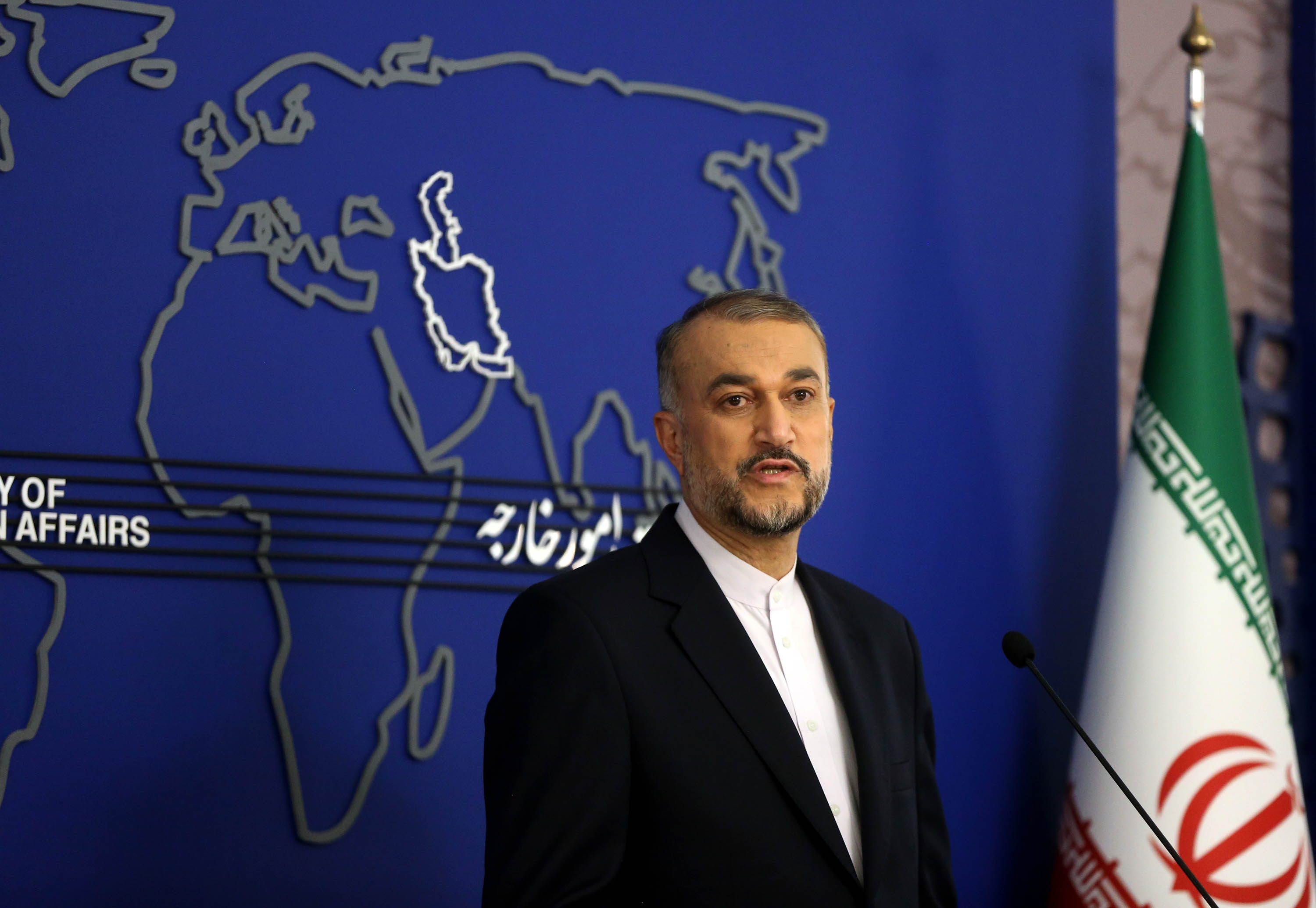 Iranian Foreign Minister Hossein Amir-Abdollahian holds a press conference in Tehran, Iran on October 23. 