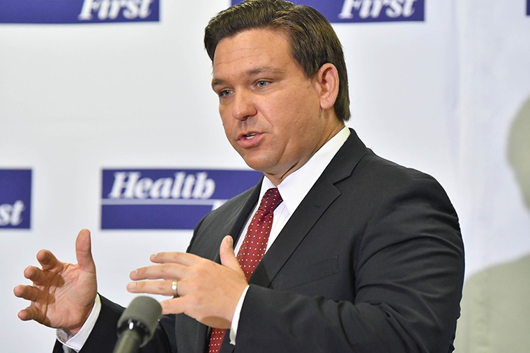 Florida Gov. Ron DeSantis addresses the media during his daily coronavirus press conference at Health First's Holmes Regional Medical Center in Melbourne, Florida, on Thursday, July 23. 