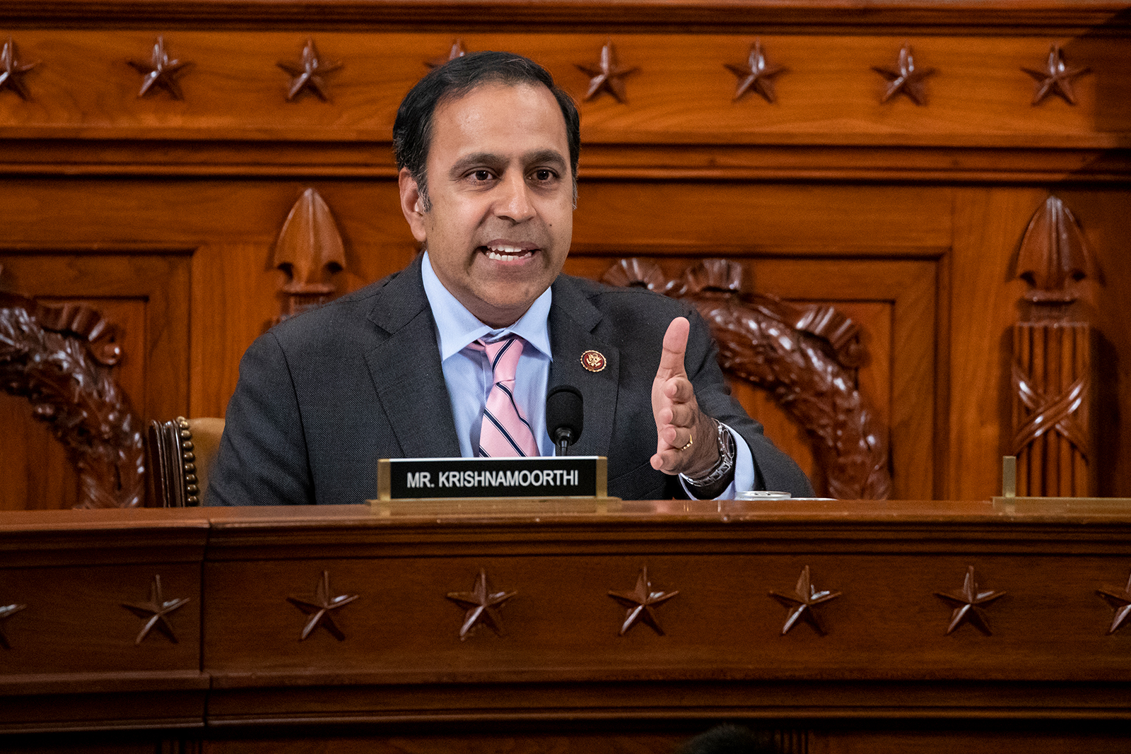 US Rep. Raja Krishnamoorthi (D-IL) asks questions during a hearing before the House Intelligence Committee on Capitol Hill in Washington, DC, on November 20, 2019 