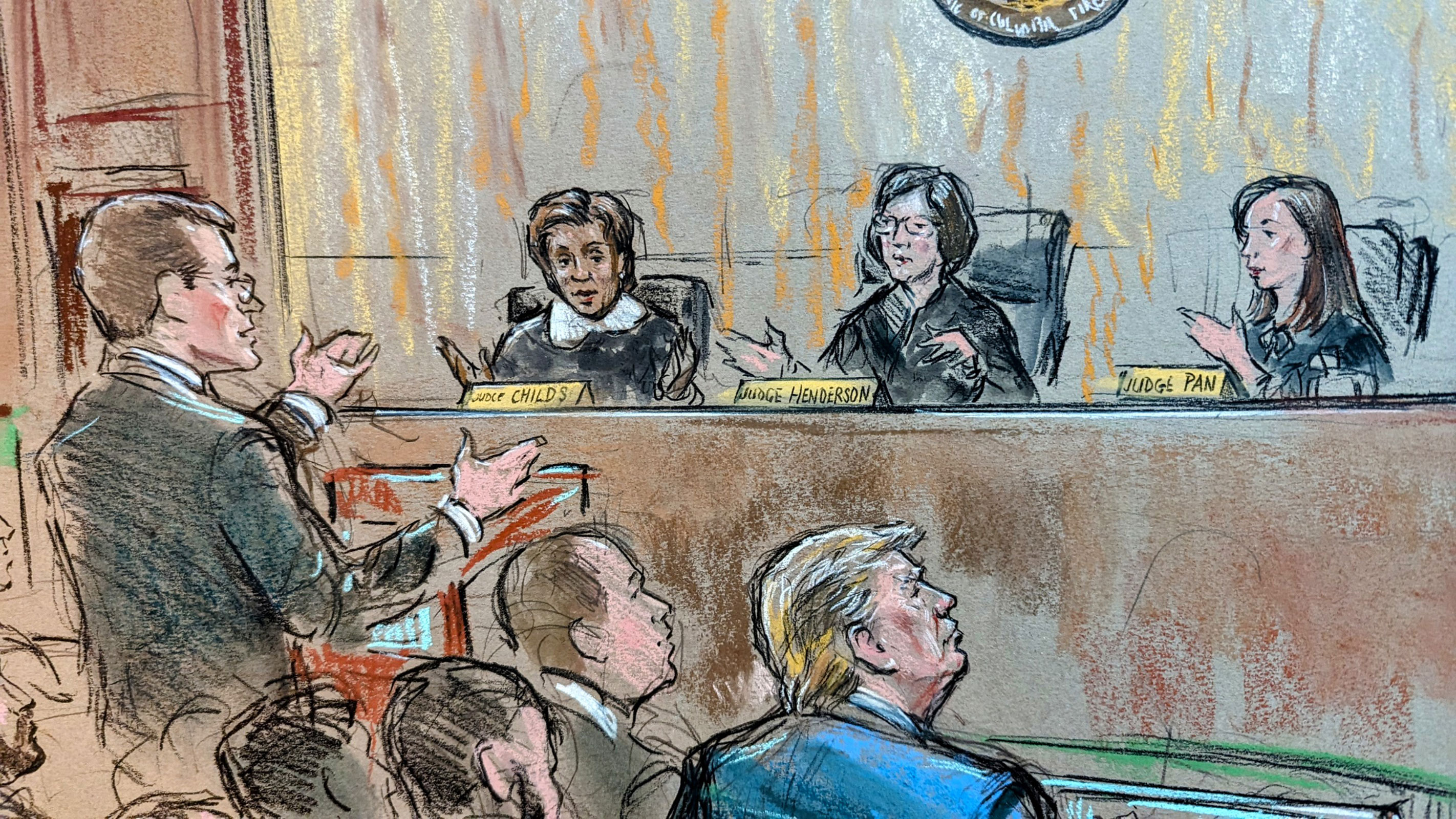 John Sauer argued on behalf of Trump. The three judges on the panel are J. Michelle Childs, Florence Pan and Karen LeCraft Henderson.