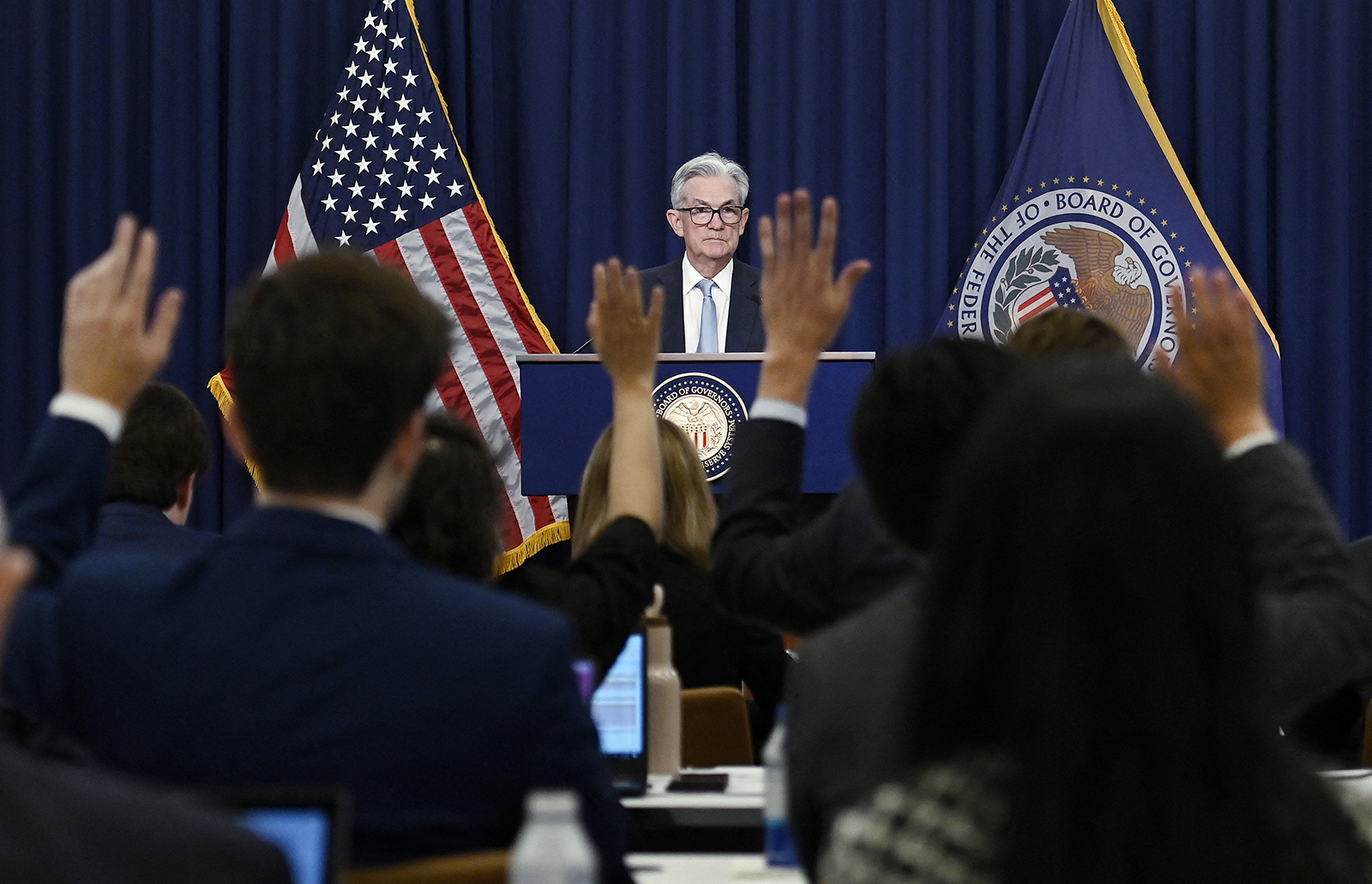 US Federal Reserve Chair Jerome Powell speaks during a news conference at the Federal Reserve Building in Washington, DC, on June 15.