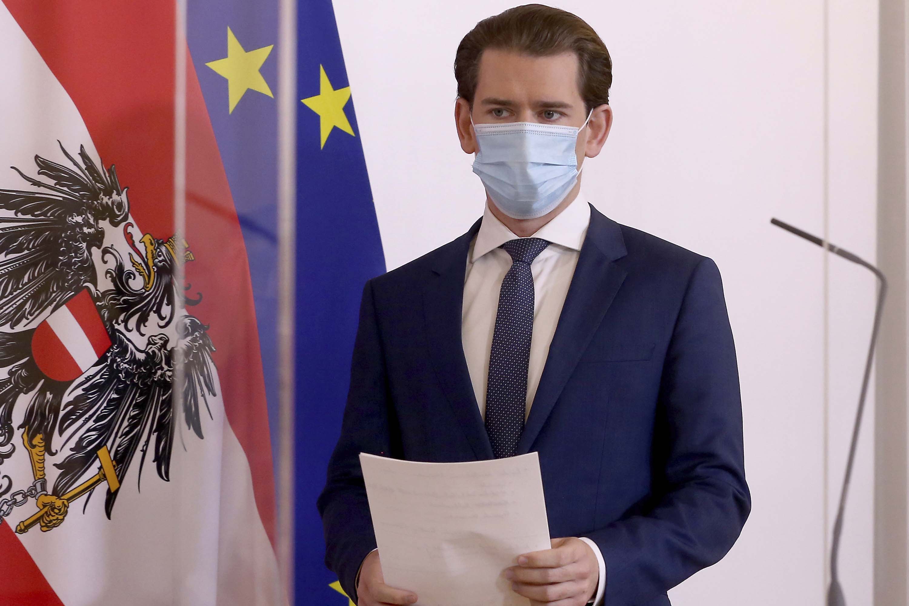 Austrian Chancellor Sebastian Kurz is pictured arriving for a press conference in Vienna, Austria, on October 19.