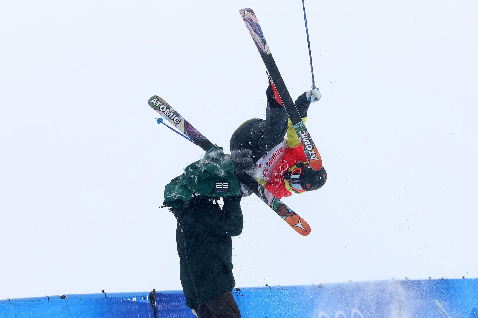 Finland's Jon Sallinen crashes into a cameraman during halfpipe qualification on February 17. Both Sallinen and the cameraman — as well as the video footage — were fine. However, as a result of the crash, Sallinen ended up in last place.