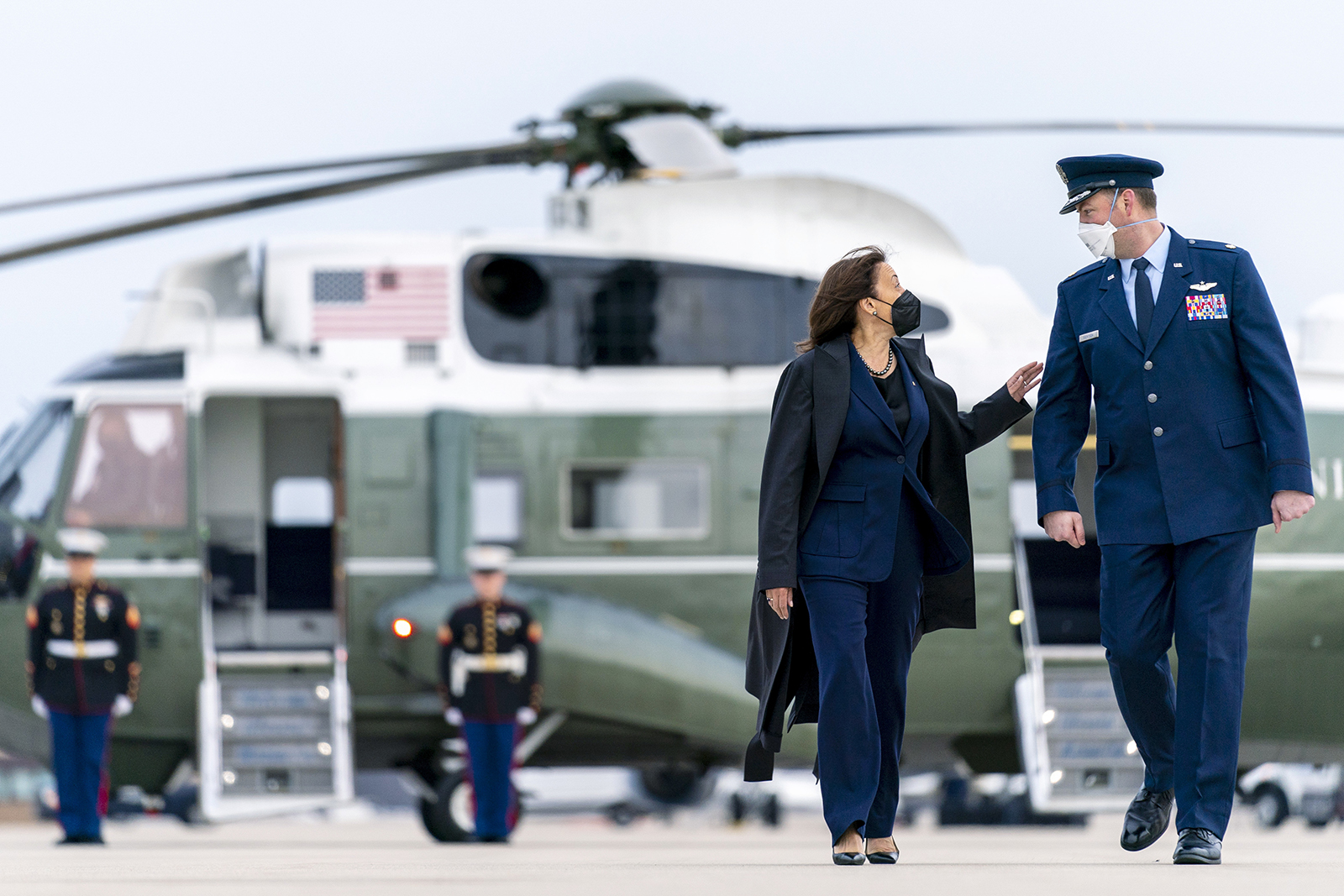 US Vice President Kamala Harris at Andrews Air Force Base in Maryland on February 17. 
