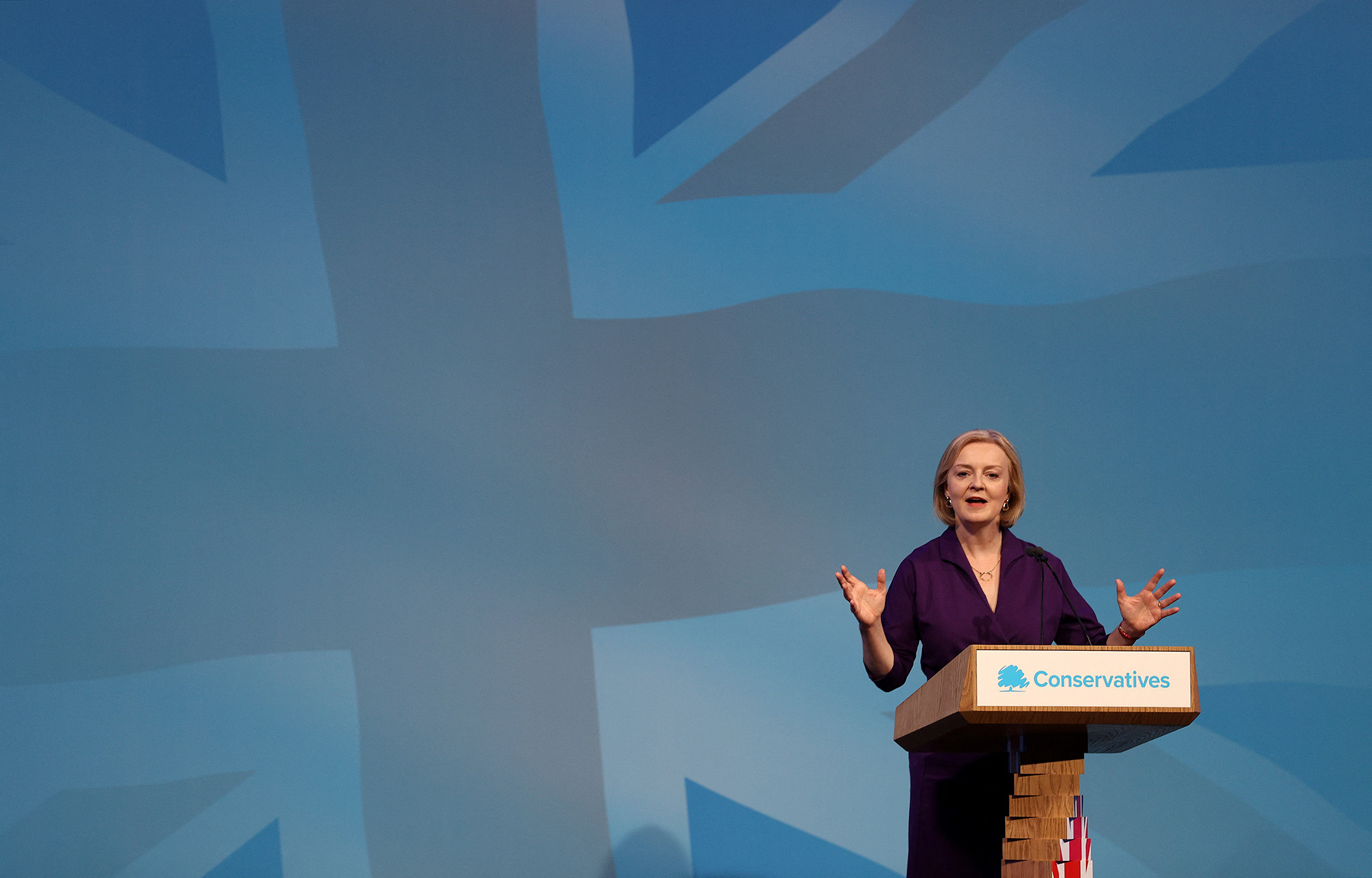 New Conservative Party leader and Britain's Prime Minister-elect Liz Truss delivers a speech at an event to announce the winner of the Conservative Party leadership contest in central London on September 5.