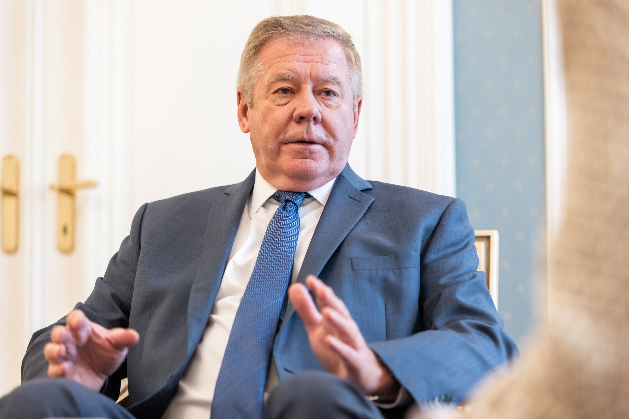 Gennady Gatilov, permanent representative of the Russian Federation to the United Nations Office and other International Organizations in Geneva, gives an interview with Reuters in Geneva, Switzerland, on October 13.
