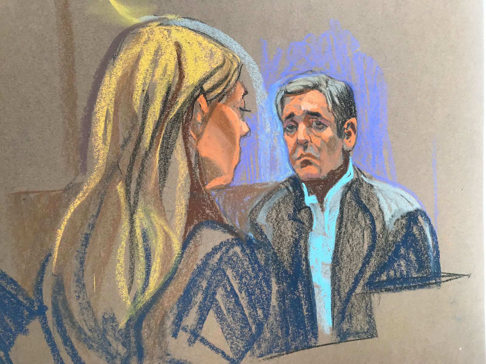 A sketch of Cohen on the stand on Tuesday, October 24.