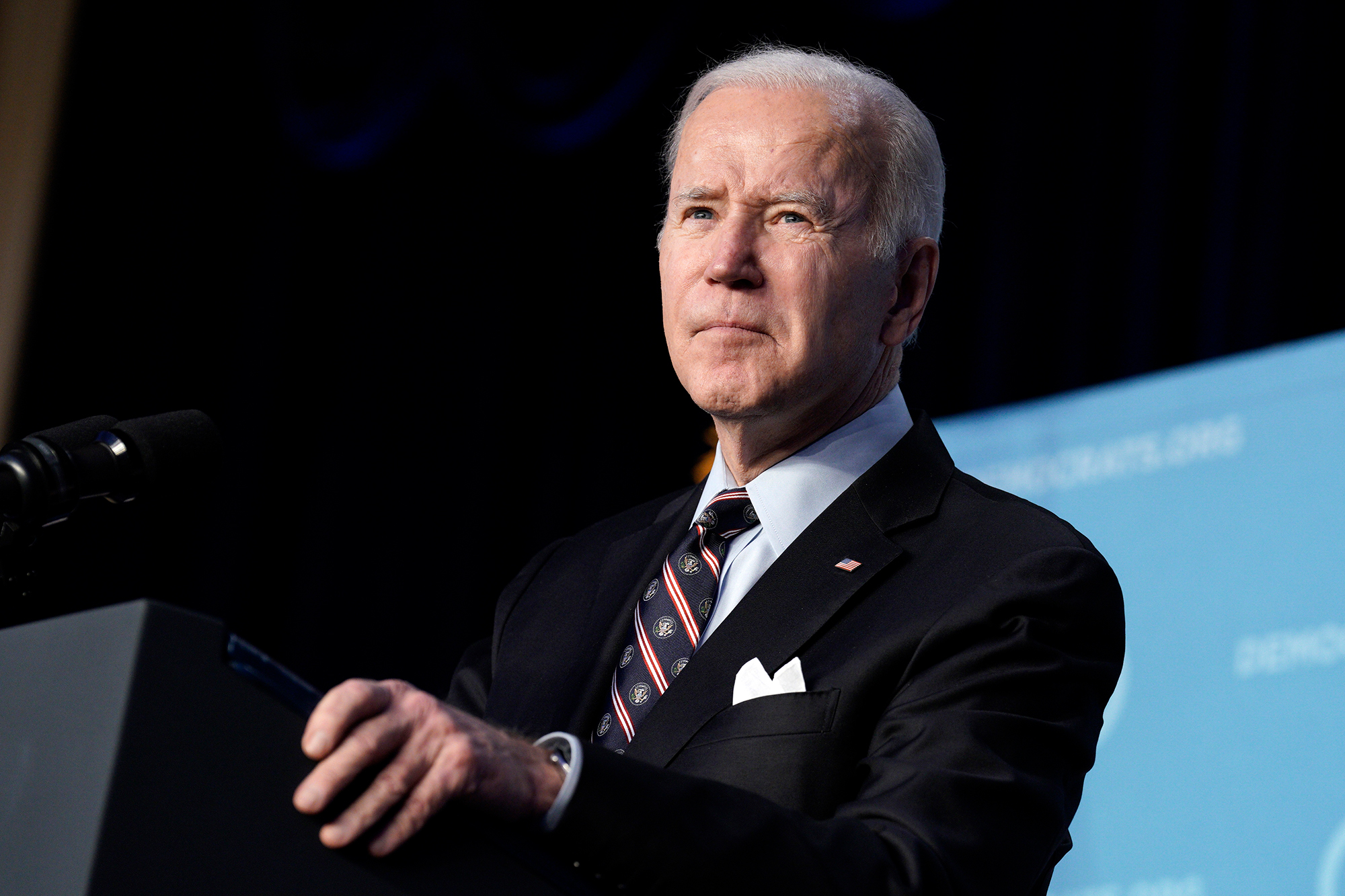 US President Joe Biden speaks in Washington, DC, on Thursday, March 10. 
