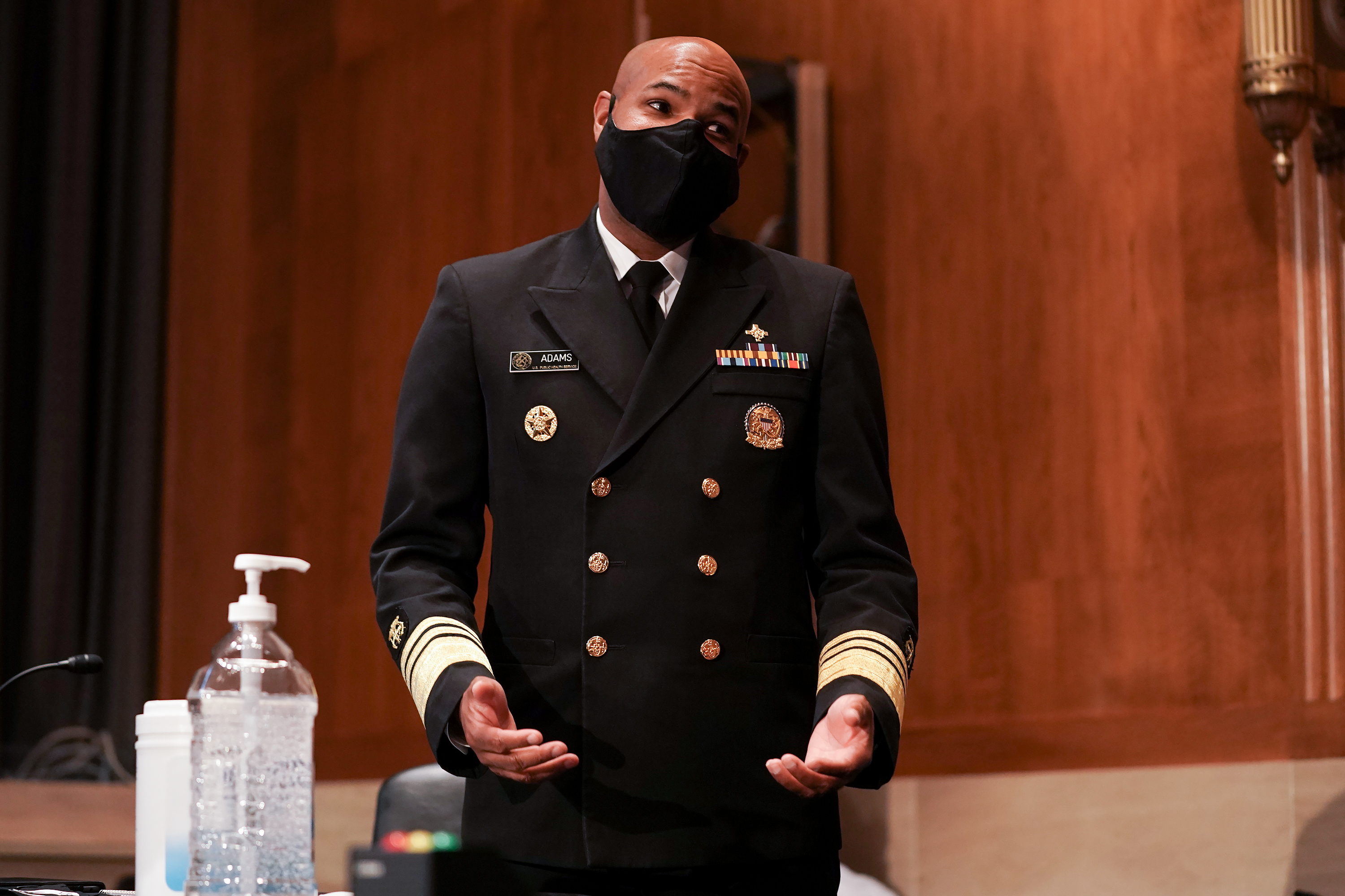 US Surgeon General Dr. Jerome Adams arrives for a hearing in Washington, DC, on September 9.