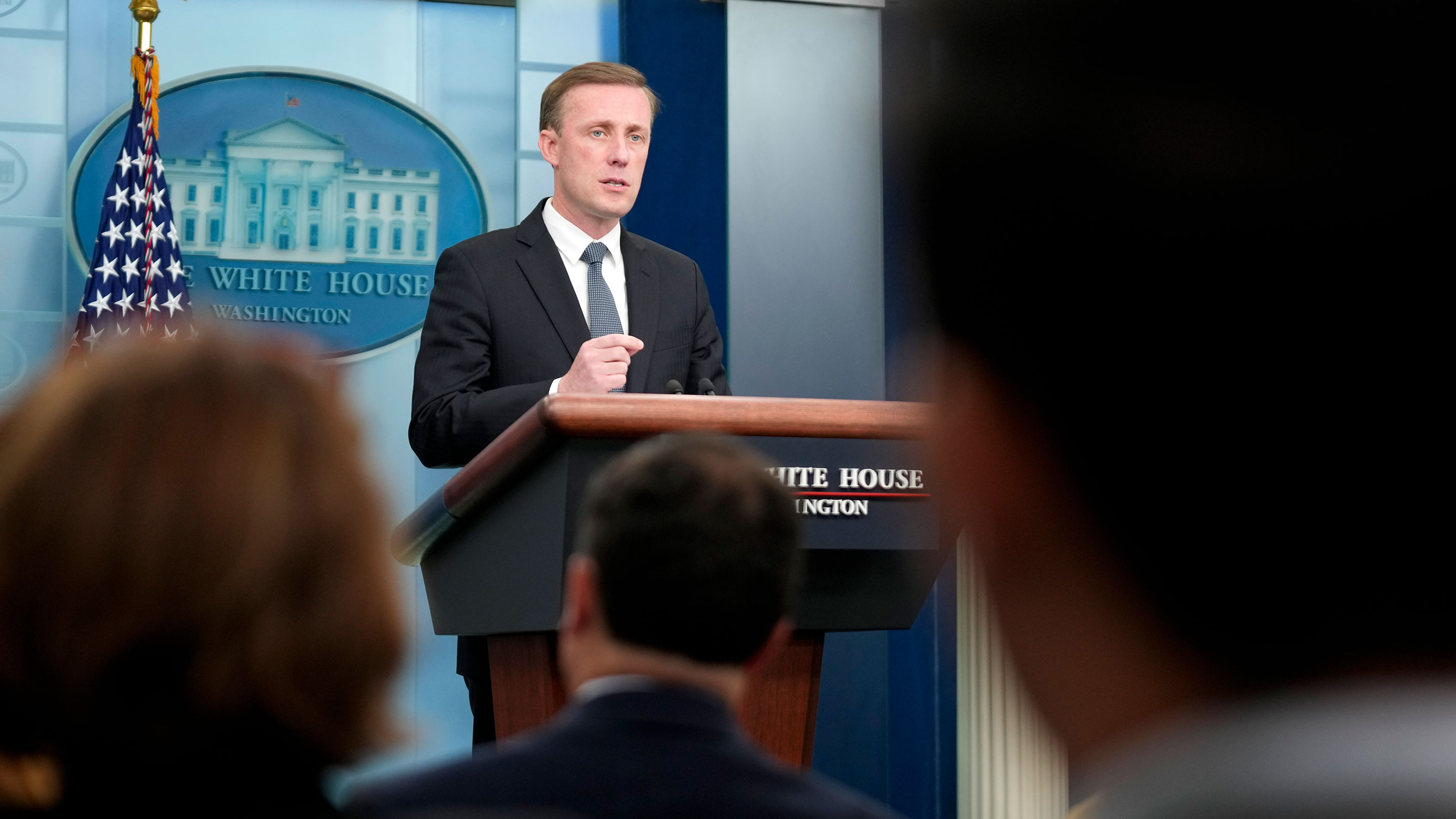White House national security adviser Jake Sullivan speaks during a press briefing at the White House, Friday, July 7, 2023, in Washington, DC.