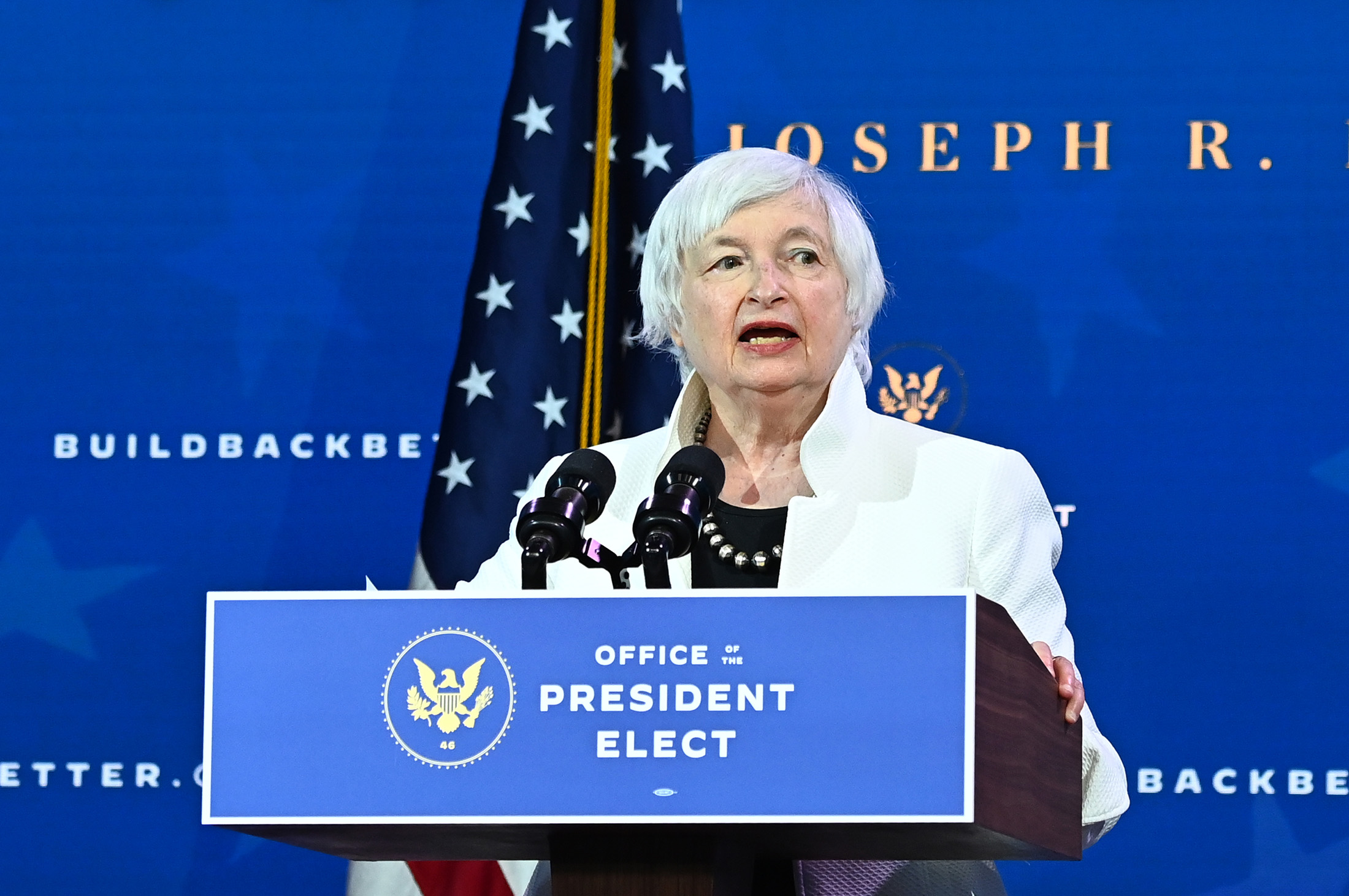 Treasury secretary nominee Janet Yellen speaks after U.S. President-elect Joe Biden announced his economic team at The Queen Theater in Wilmington, Delaware, on December 1. 