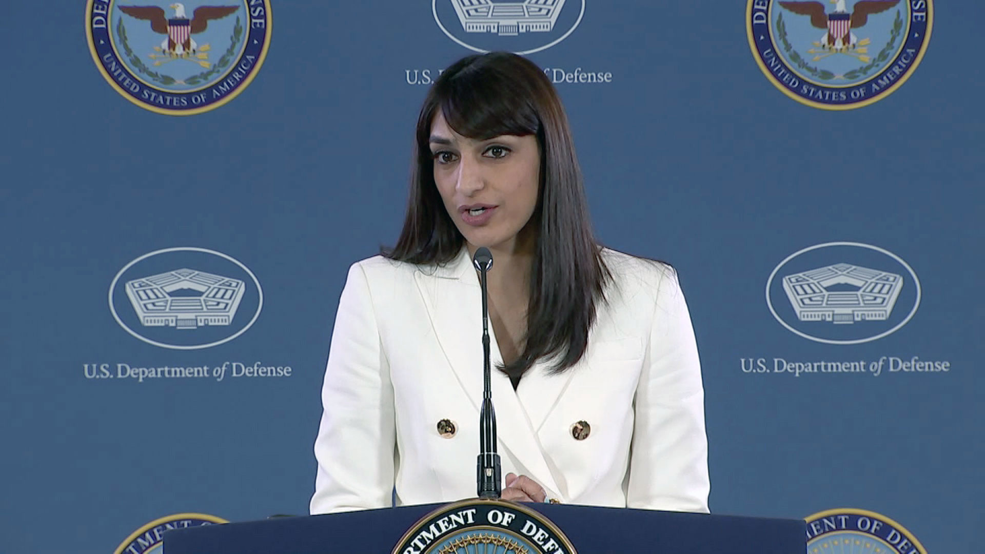 Deputy Pentagon Press Secretary Sabrina Singh speaks to reporters on Wednesday.