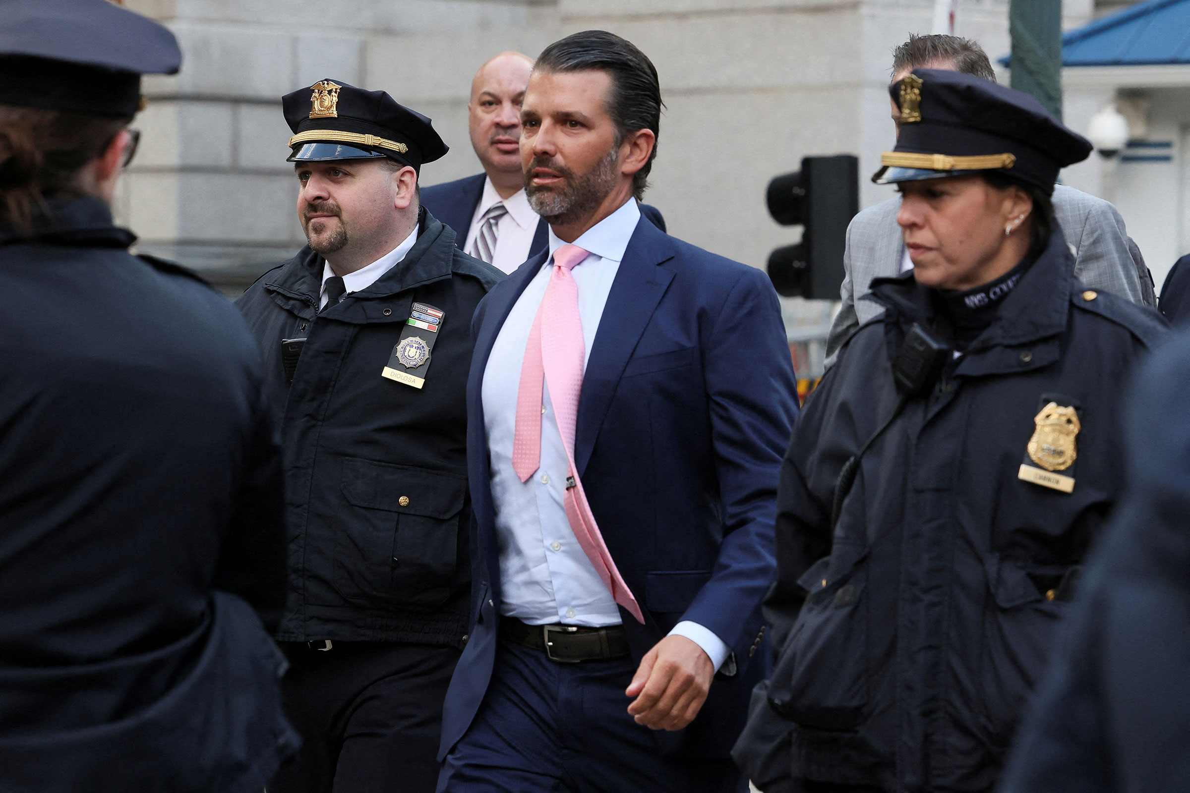 Former President Donald Trump's son and co-defendant Donald Trump Jr. arrives to attend the Trump Organization civil fraud trial in New York Supreme Court on November 1.