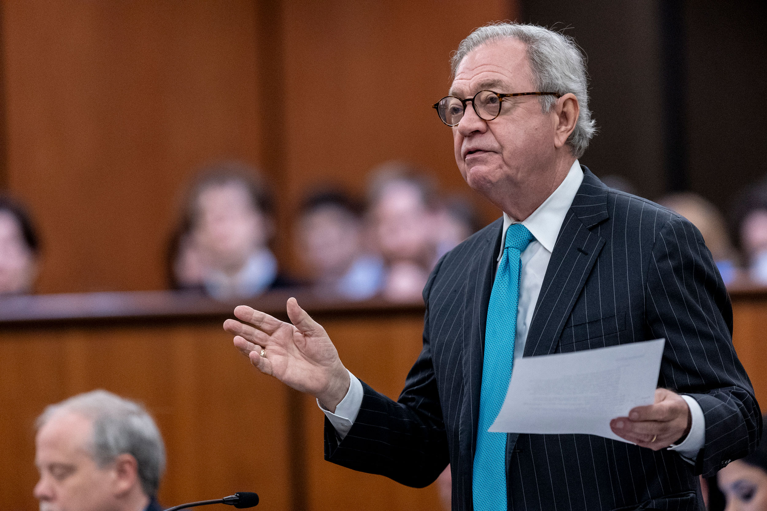 Defense attorney Dick Harpootlian speaks with Judge Jean Toal during a judicial hearing at the Richland County Judicial Center in Columbia, South Carolina, on Monday.