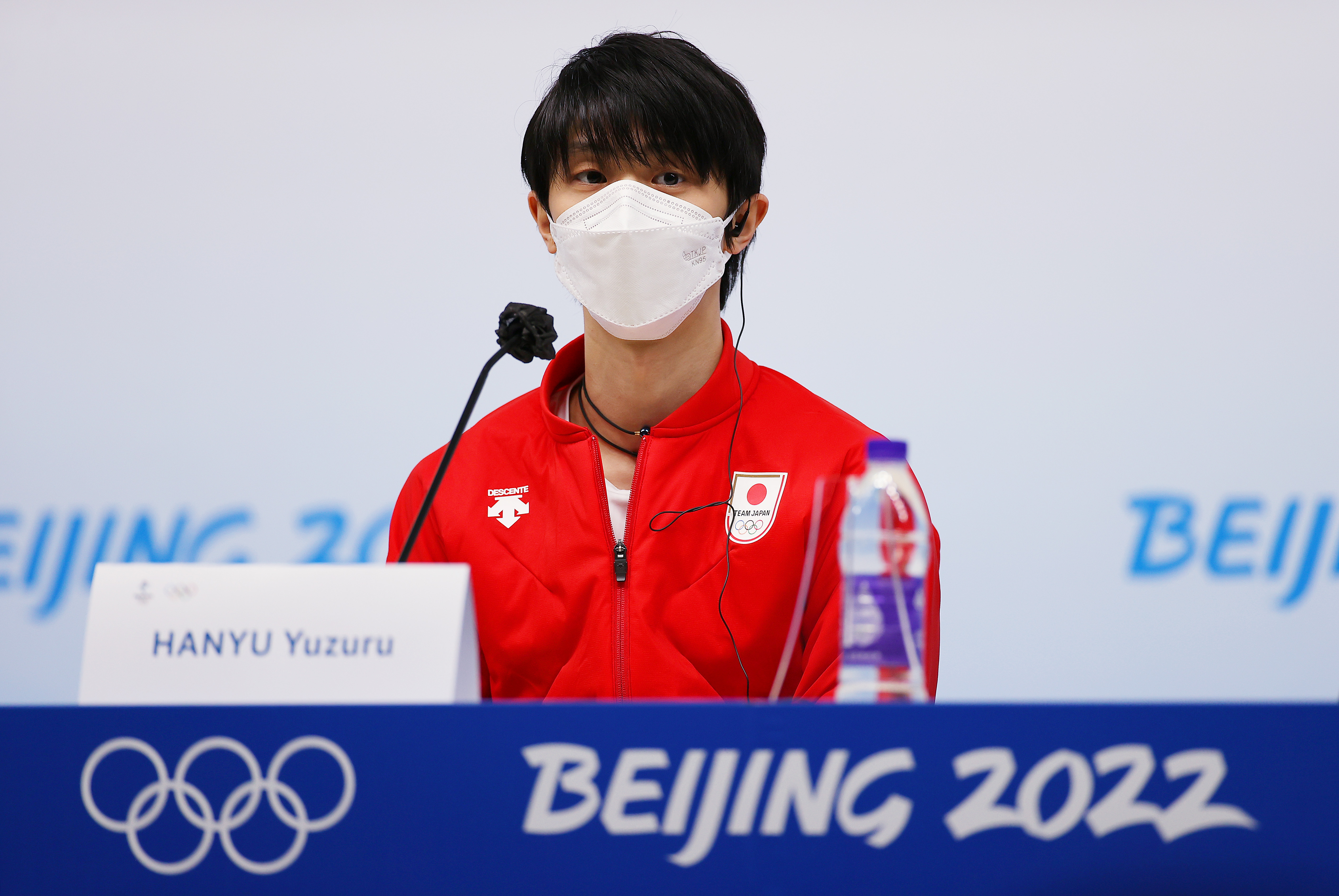 Japan's Yuzuru Hanyu speaks to the media during a figure skating press conference on February 14.