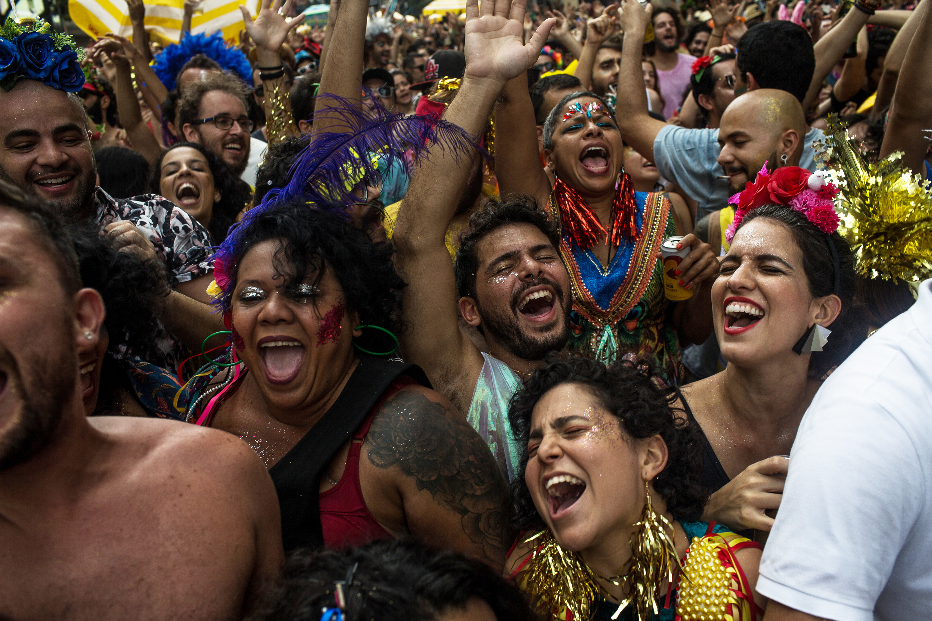 Revellers participate in the Carnival group "Bloco Tarado Ni Você" parade on March 2, 2019, in Sao Paulo, Brazil. 