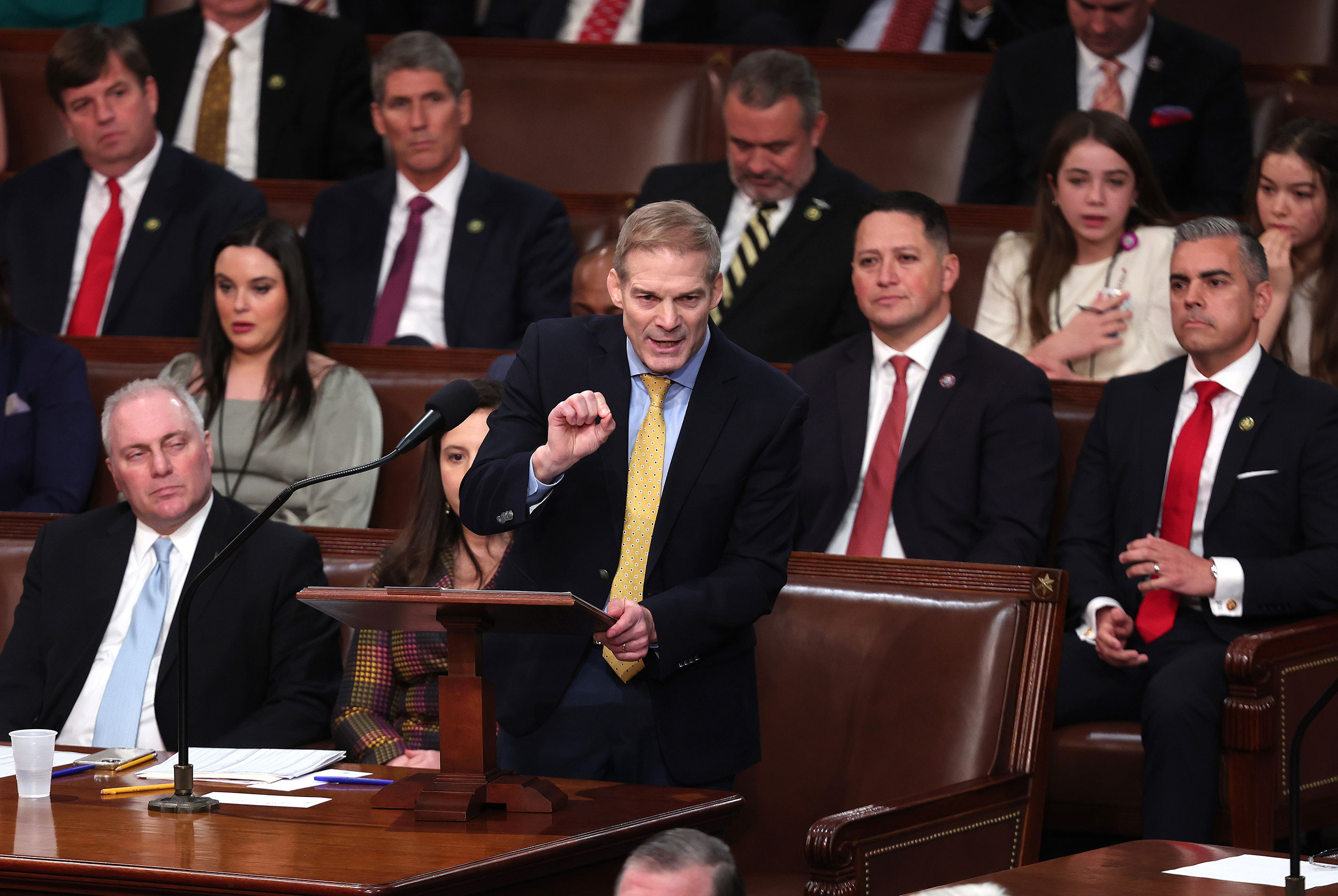 Rep. Jim Jordan delivers remarks from the House floor on Tuesday. 